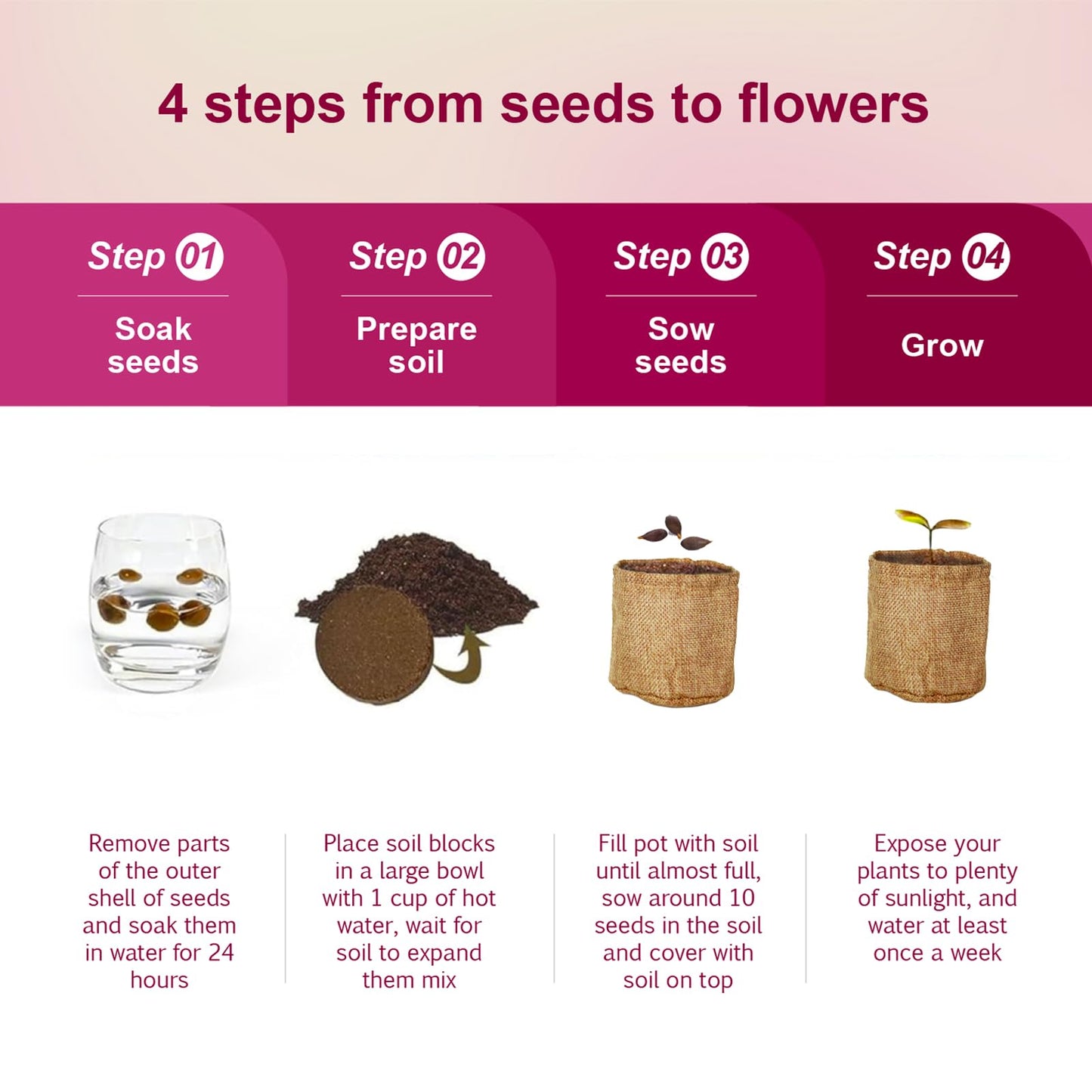 Herbsy 5 Indoor Flower Growing Kit, Complete Planting Starter Set with Sunflower, Zinnia, Marigold, Cosmos, Cornflower Seeds, Unique Birthday and Christmas Gifts for Women, Men, Plant Lovers