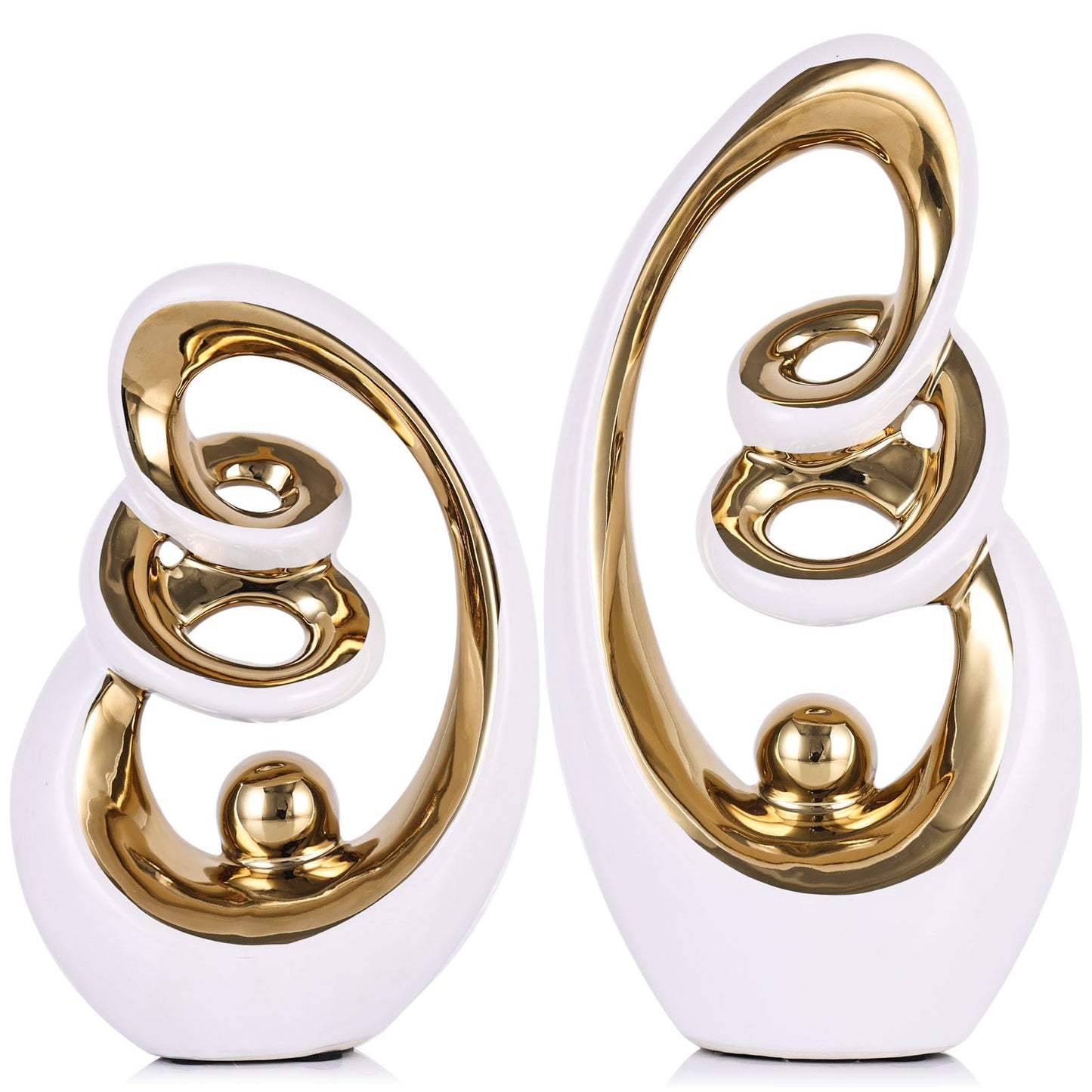 GAOSHENG Modern Abstract Porcelain Sculpture, White Gold Show Piece for Home, Knick Knacks for Decor, Tv Stand Centerpiece