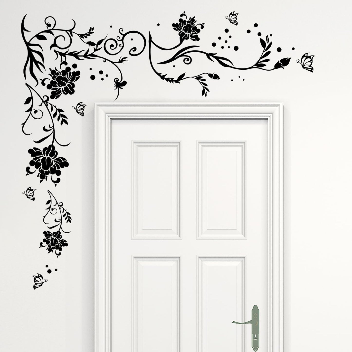 Supzone Flowers & Butterflies Wall Decals - DIY Black & Floral Wall Stickers for Bedrooms & Living Rooms