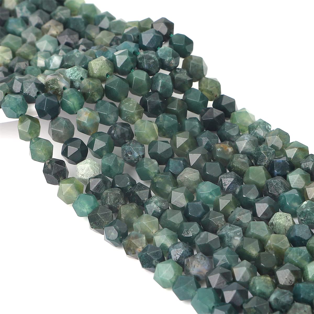 BEADIA Faceted Natural Moss Agate Stone Round Beads 6mm 36cm/Strand for Jewelry Making