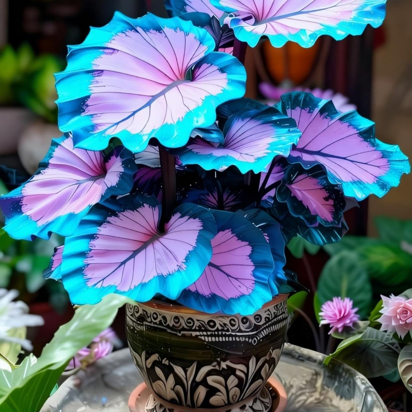 OJHJXUG Black Magic Elephant Ear Alocasia/Cold Tolerant/Indoor Outdoor Landscape Bold Colorful Foliage (8)