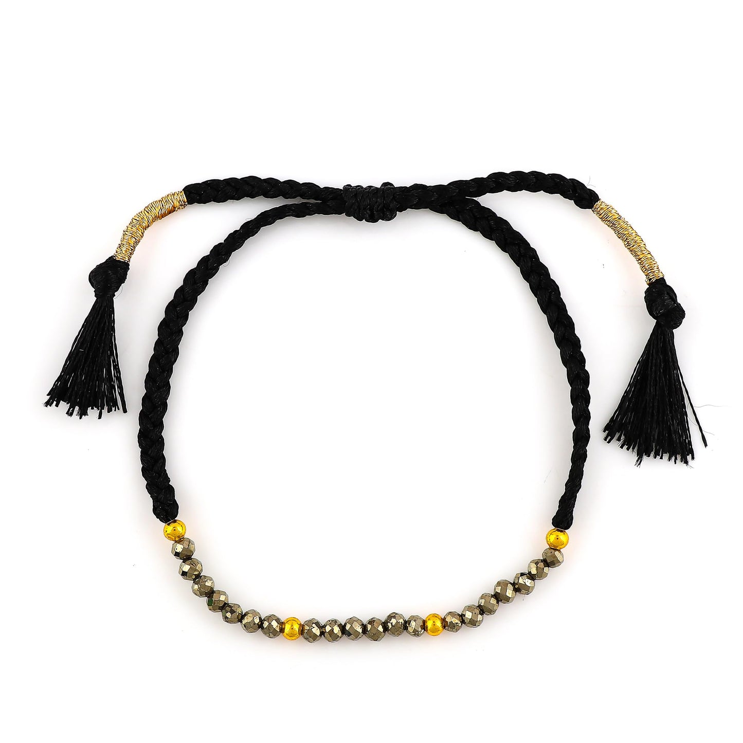 GEMSYMPHONY Pyrite Gemstone Beads Braided Bracelet – 3.5mm Natural Stone Beads, Handmade Adjustable Braided Rope Bracelet, Healing Crystal Jewelry for Men & Women, Unisex Boho Gift (Pyrite)