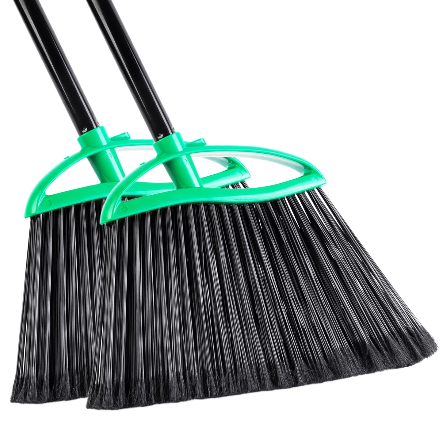 HileSwan 2 Pack Heavy Duty Brooms, 55" Long Handle Indoor Outdoor Angle Broom Set, Household Commercial Floor Cleaning, for Sweeping Home, Kitchen, Deck, Garage, Patio - Green