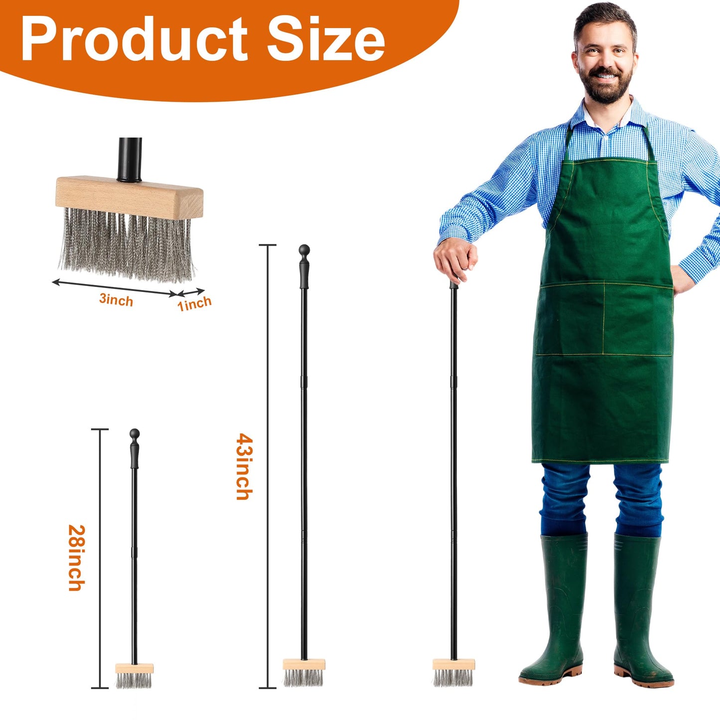 Cleaning Brush Deck Broom, Wire Brush Cleaning Tool for Fireplace Long Handle 43 Inch, Heavy Duty Steel Wood Burning Stove, Fire Pit Wire Outdoor Broom for Outdoor Moss Removal