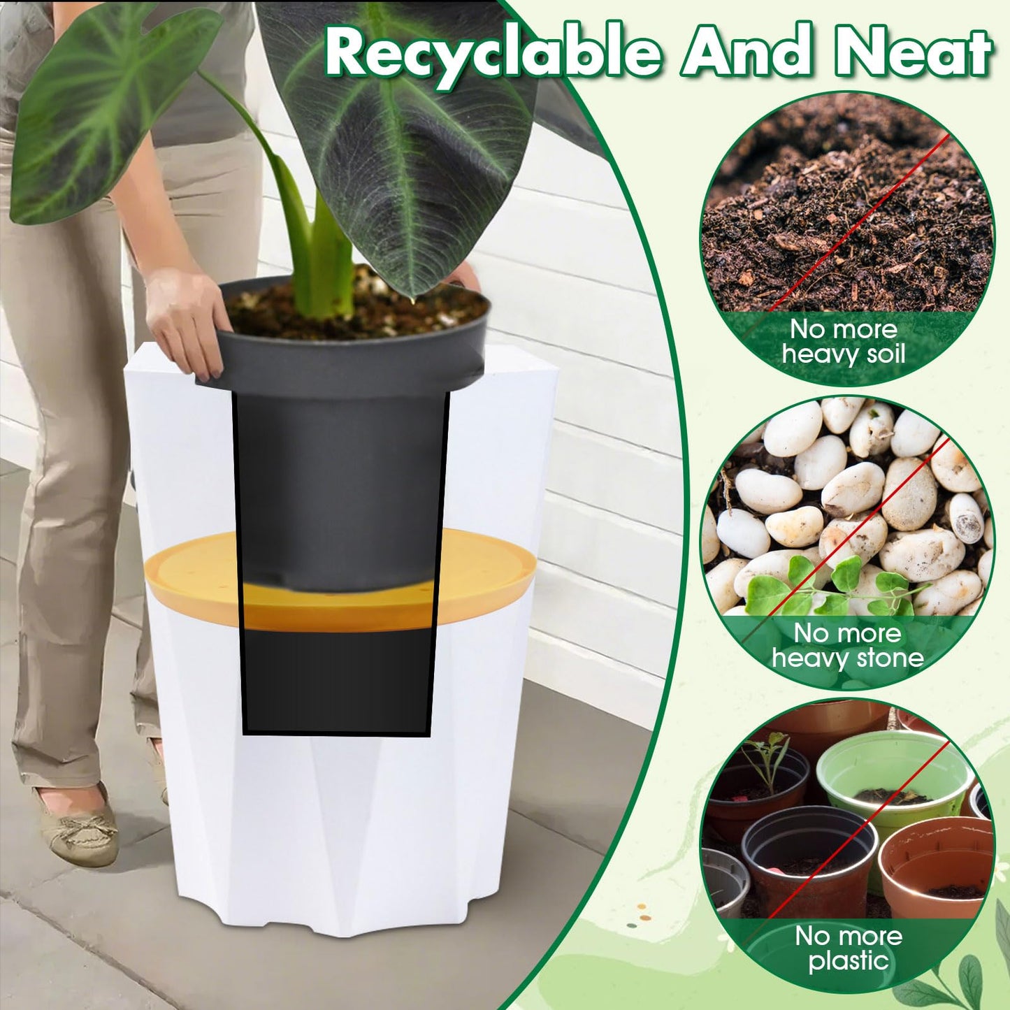 Tryitsbest Round Planter Insert for Large Pots, 18" Tall Flower Pot Fillers for Planters with Drainage Holes for Indoor Outdoor Gardening Plants Container (1 Pack, 18 inch)