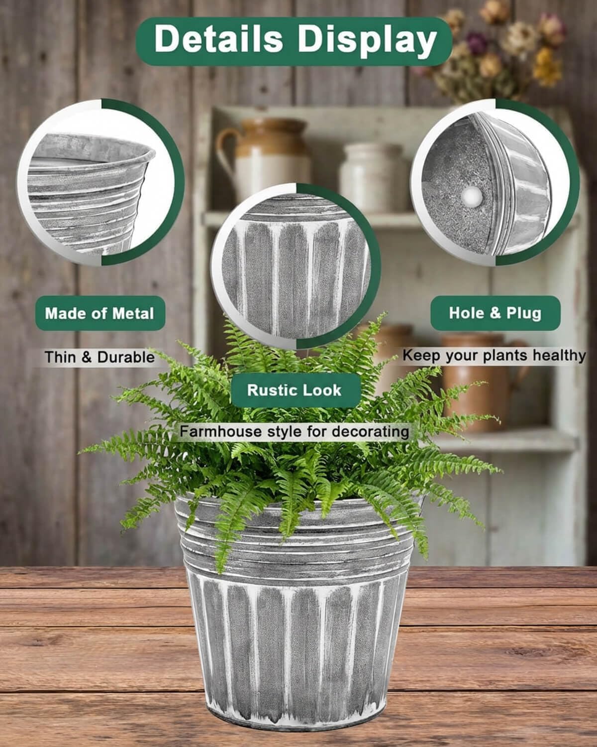 vensovo 5 Inch Galvanized Bucket Planter - 6 Pack Metal Flower Pots with Drainage Holes & Plugs, Rustic Silver Tin Pots for Indoor Herbs, Outdoor Succulents, Farmhouse Home Garden Decor