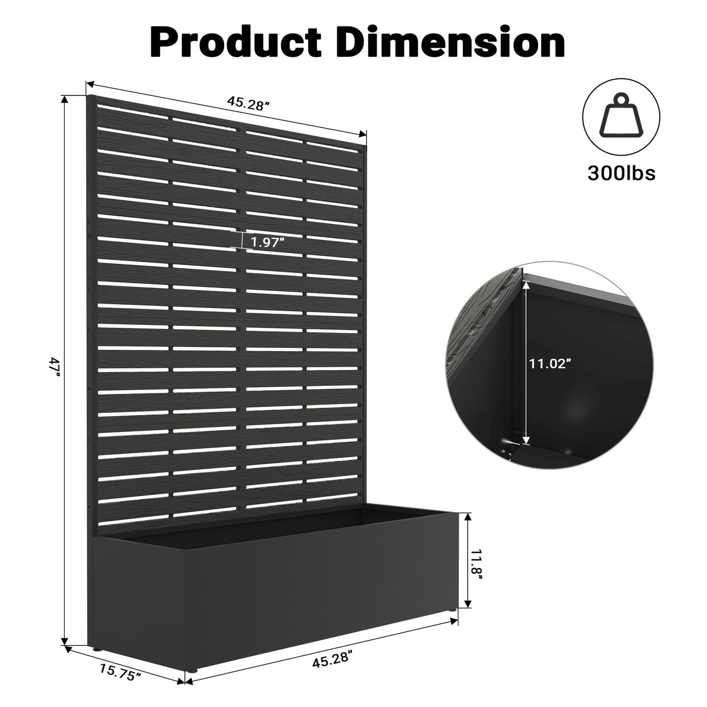 seethmi Metal Raised Garden Bed with Trellis, 35"x16"x47" Planter Box for Vegetables & Climbing Plants, Outdoor HDPE Privacy Screen Planter with Drainage Holes for Patio, Backyard, Garden