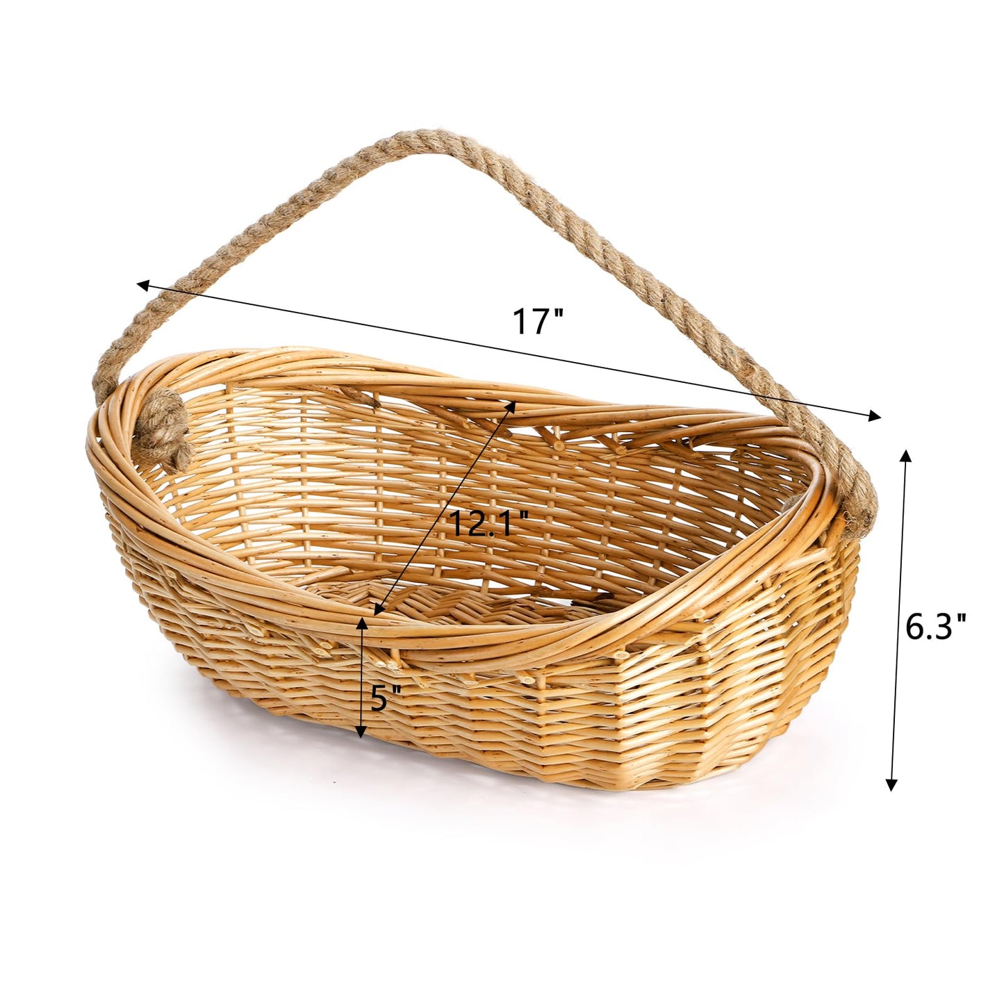 ZEAYEA Wicker Woven Basket with Jute Rope Handle, Large Garden Harvest Basket for Gathering Vegetables, Multi-functional Fruit Storage Basket for Picnic, Easter, Organizing