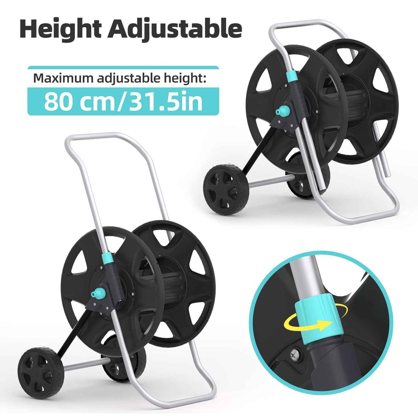 Garden Hose Reel Cart, Metal Heavy Duty Garden Hose Reel with Wheels,Portable Hose Carts Holds 50-120 feet,Hose Reel for Outdoor, Backyards, Gardens or Lawns