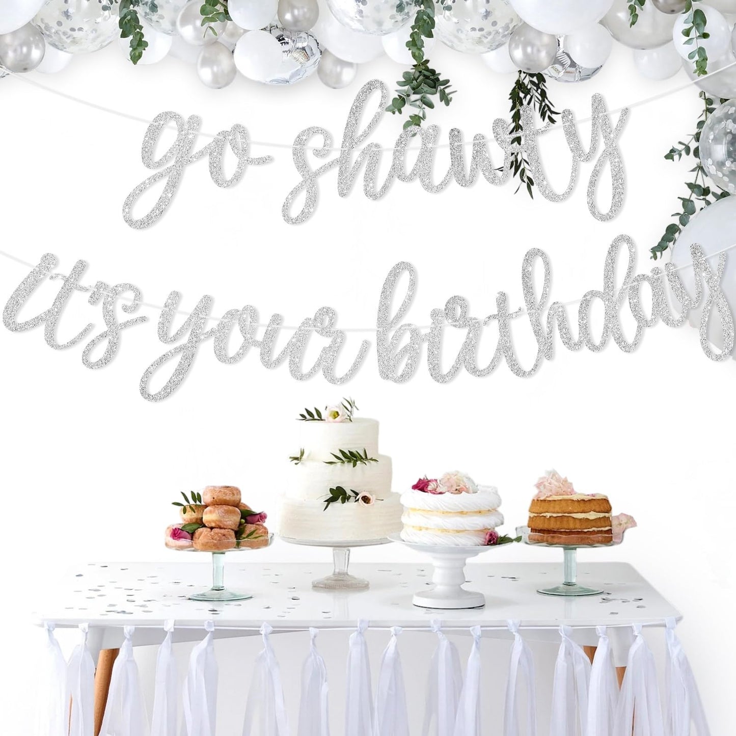 JHZMCRX Go Shawty It's Your Birthday Banner Glitter Happy Birthday Banner Sign Funny Garland Wall Door Banners for Women Girls Birthday Party Decorations Backdrops Silver