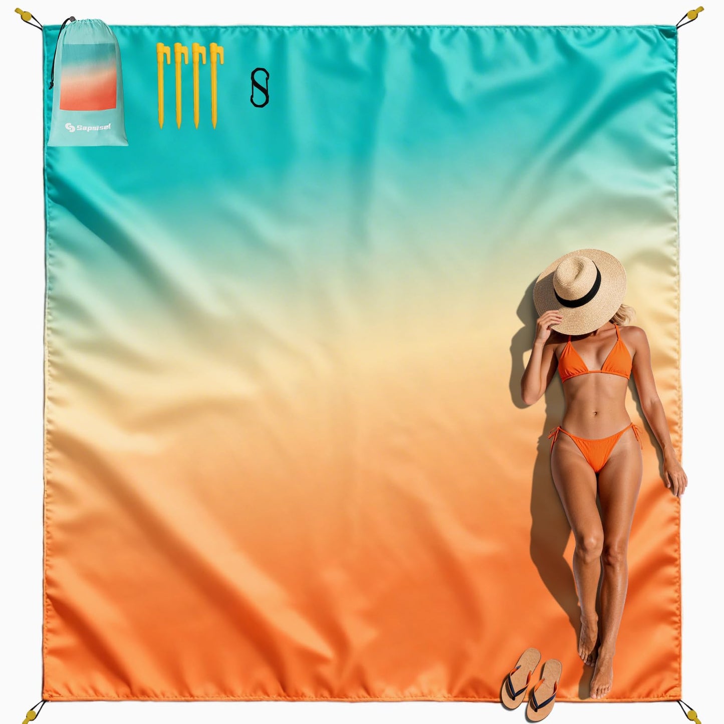 sapsisel Beach Blanket Waterproof Sandproof, Extra Large Beach Mat 79 * 83inch,Outdoor Picnic Blanket with 4 Stakes for Travel Beach Camping Hiking
