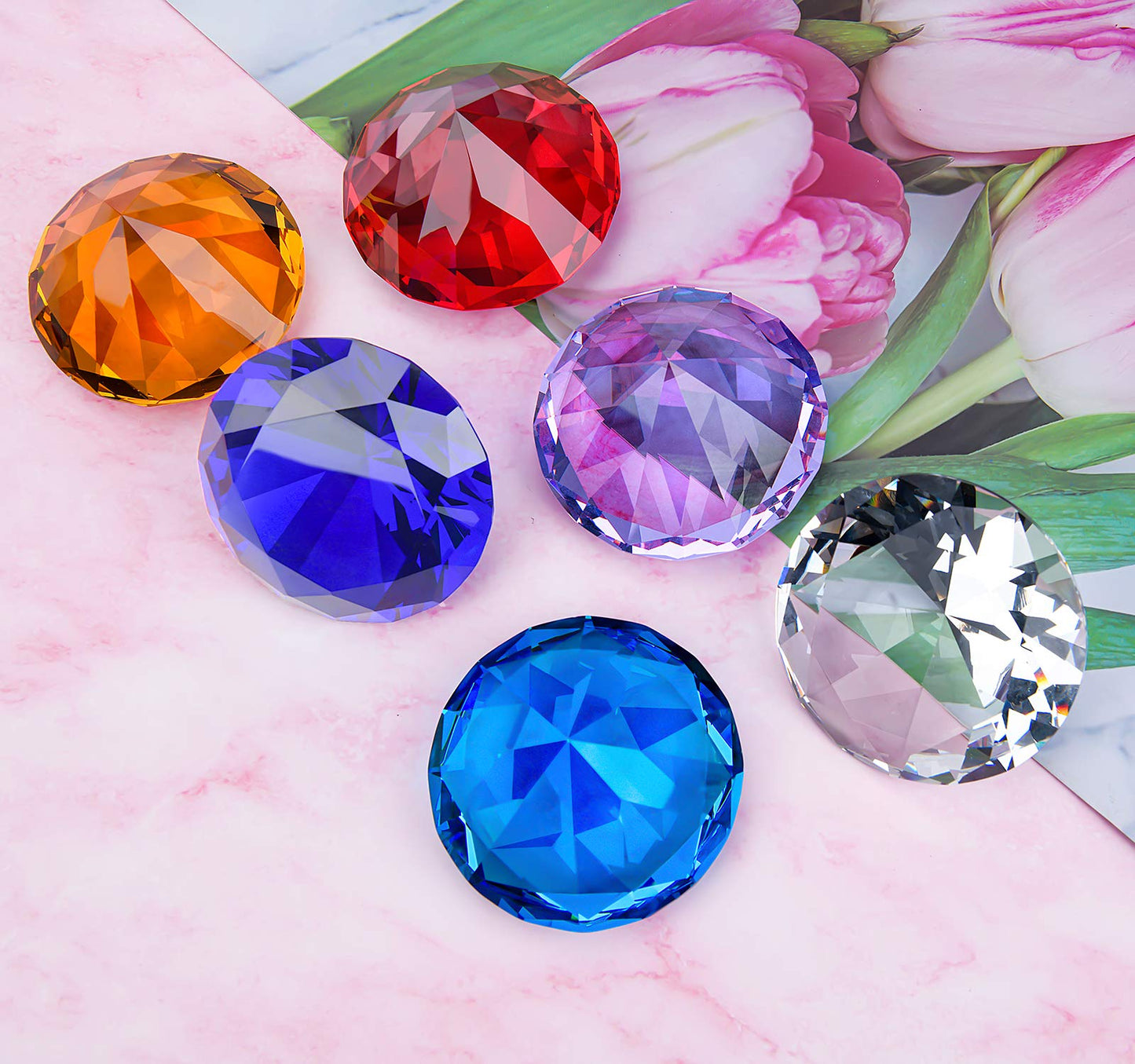 60mm(2.36 in) Large Crystal Diamond Paperweight with Stand Jewels Wedding Decorations Centerpieces Home Decor (60mm, Clear)