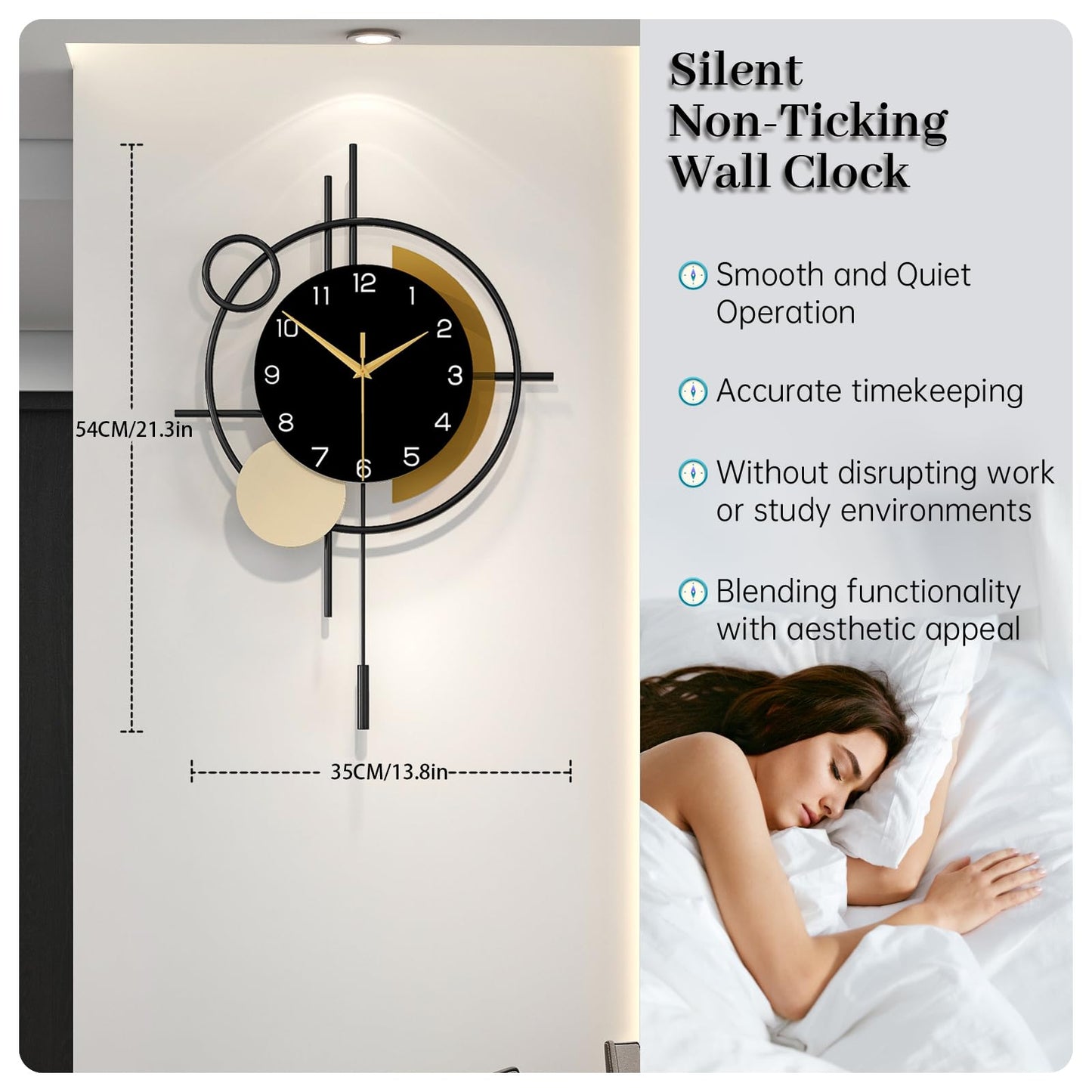 YIJIDECOR Wall Clock for Living Room Decor Decorative Wall Clock with Pendulum Silent Quartz Battery Operated Black Metal Large Clock for Dining Room,Kitchen,Home,Bathroom,Bedroom,13.8x21.3 in