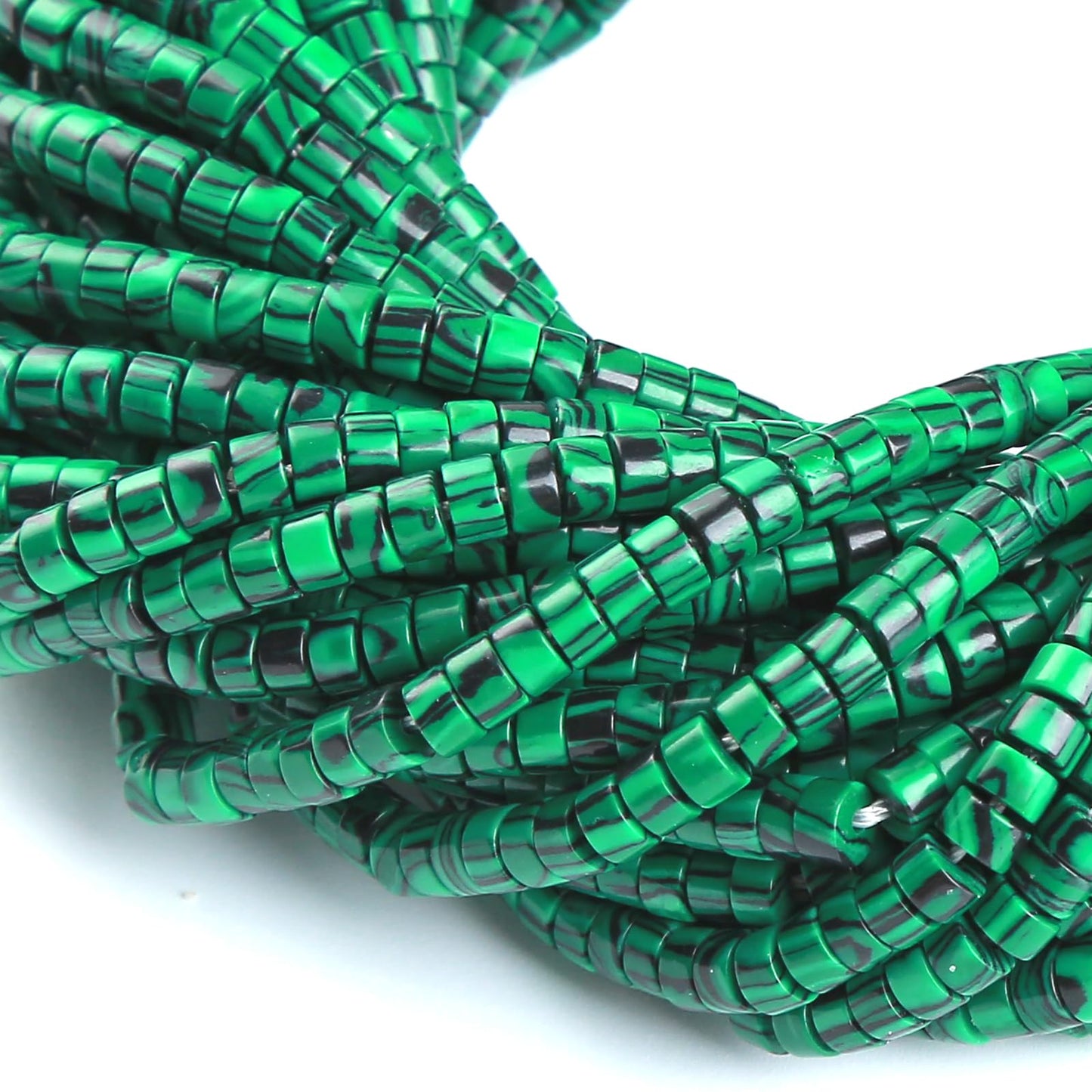 150pcs 2x4mm Green Malachite Tube Shape Beads Loose Flat Round Cylinder Flat Spacer Green Stone Beads for Bracelet Earrings Jewelry Making