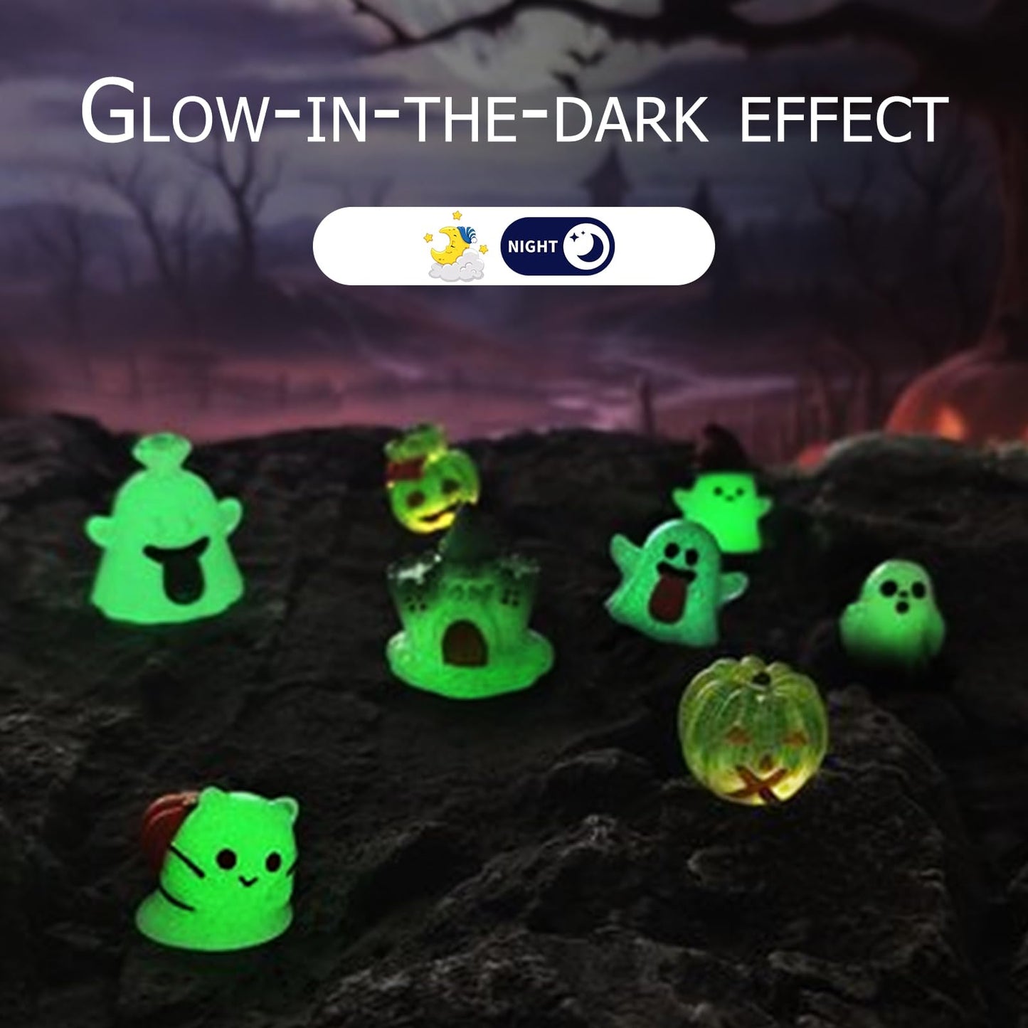 Teenzee 44P Mini Halloween Figurines Tiny Figures Resin Miniature Little Small Figurines Bulk for Micro Fairy Garden Landscape Accessories Hide Crafts Decor