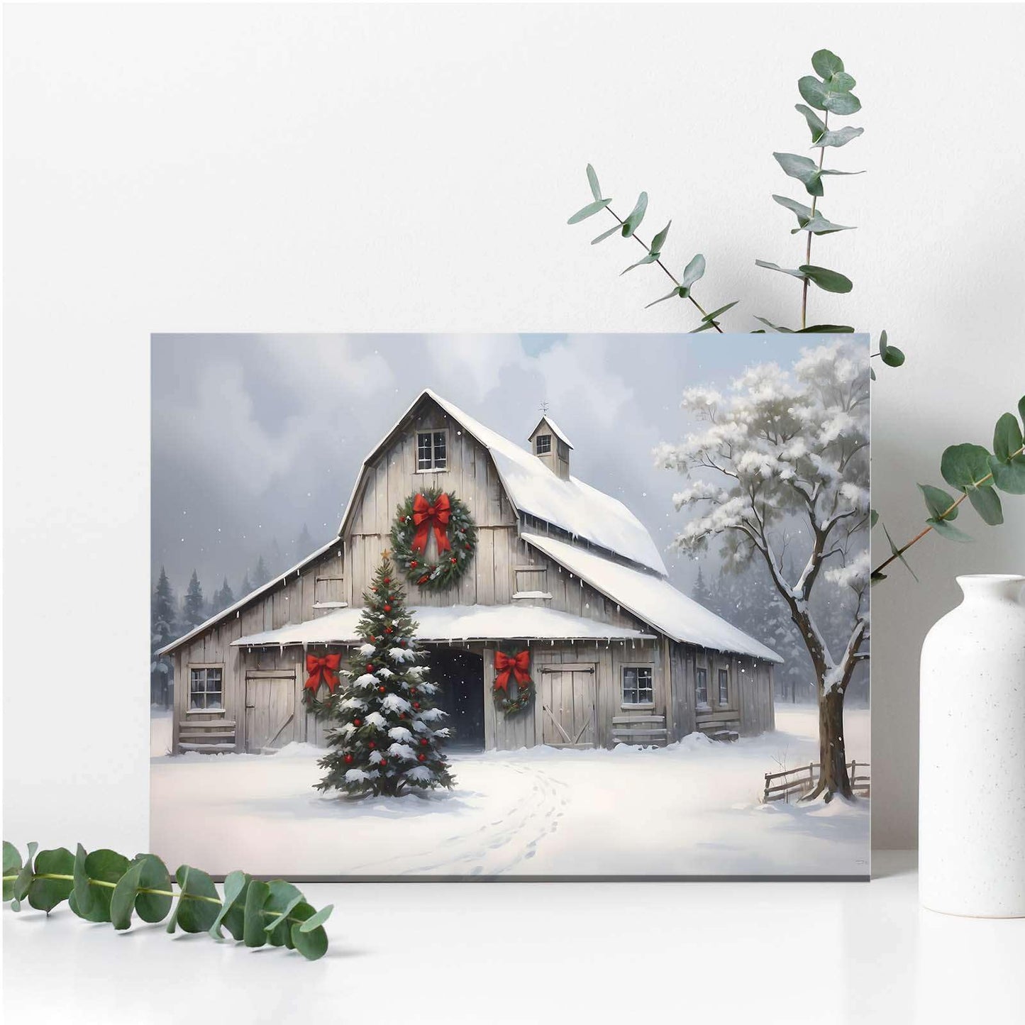 Canvas Wall Art Weathered Barn Christmas Canvas Modern Farmhouse Decor Modern Farmhouse Wall Art Rural decor Seasonal Decoration 20x30in-UnFramed