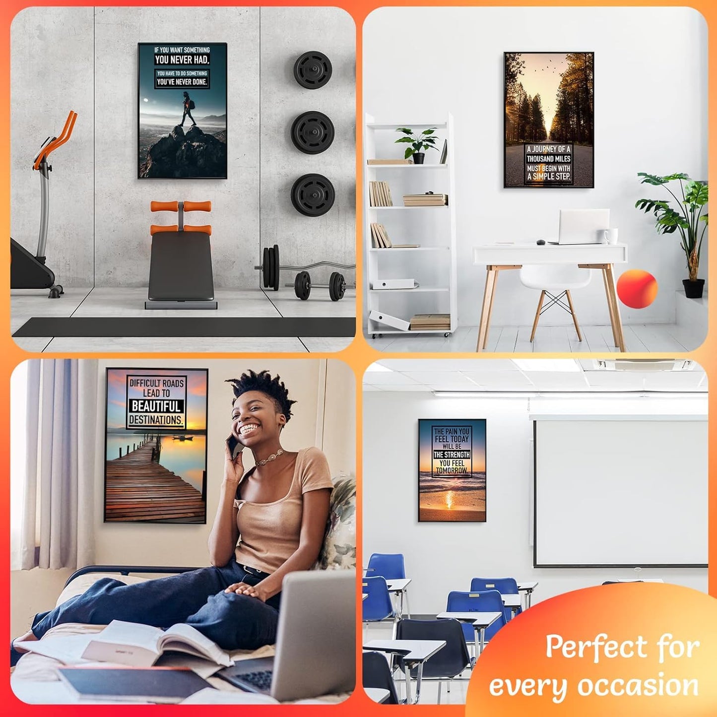 Throwbacktraits Canvas Motivational Wall Art – Set of 6 Inspirational Prints with Uplifting Phrases & Vibrant Images, Eco-Friendly & Framed, Ready to Hang for Office Wall Decor, Living Room & Bedroom Décor