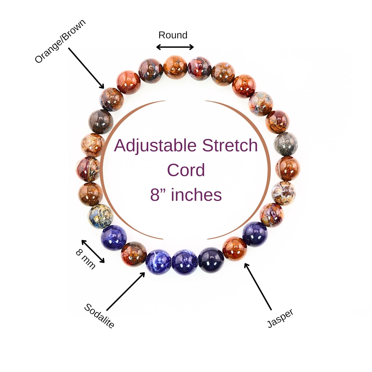 ABSHEL Jasper & Sodalite Bracelet for Men - Genuine Jasper Crystals and Healing Stone Bracelet for Men's Gift - 8" Stretch Bracelet with Charm