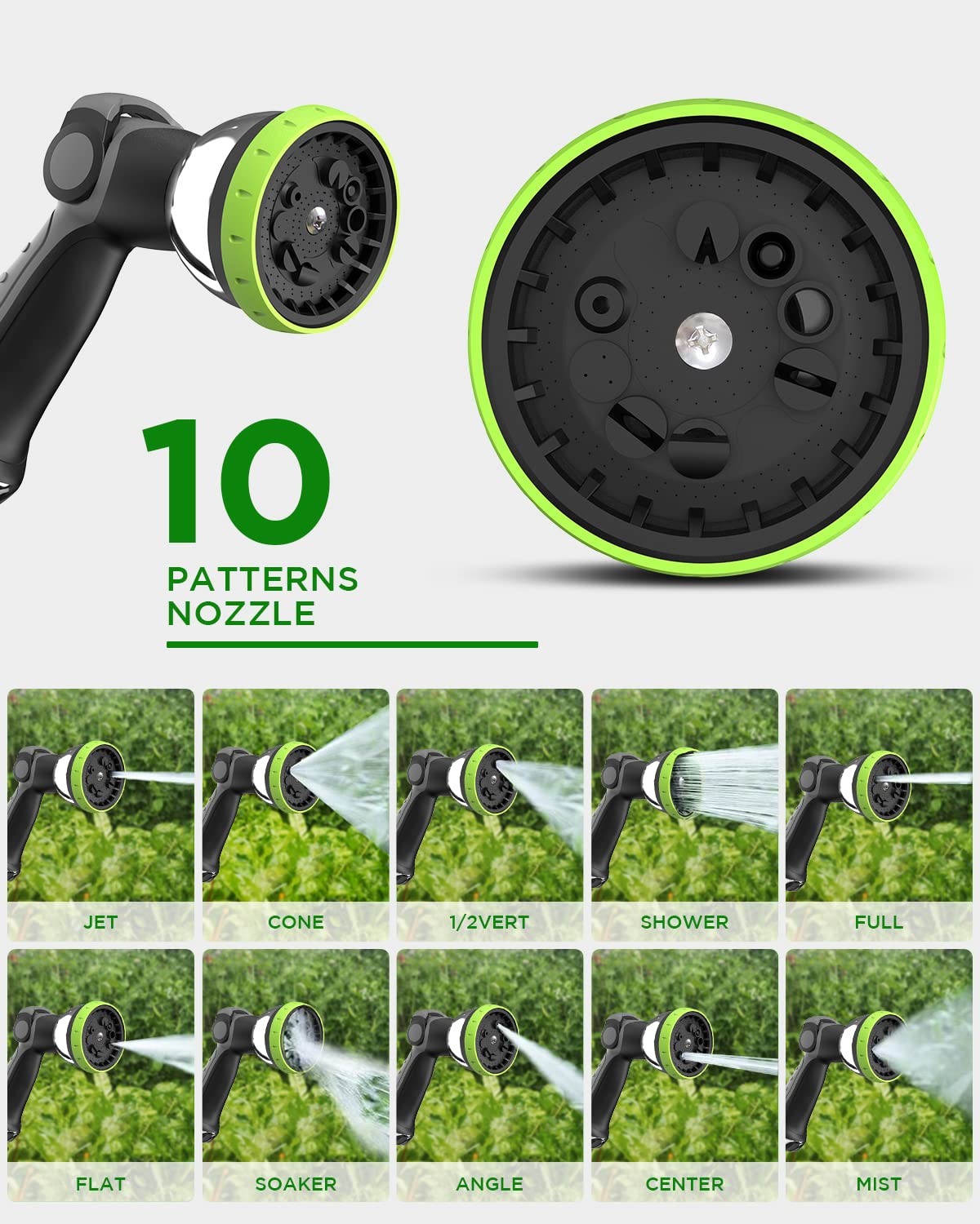 Retractable Garden Hose Reel, 5/8 Inch x 82 ft + 6 ft Wall Mounted Water Hose Reel with Auto Slow Rewind System, 10-Pattern Nozzle, Any Length Lock, 180° Swivel Bracket, Ideal for Easy Watering