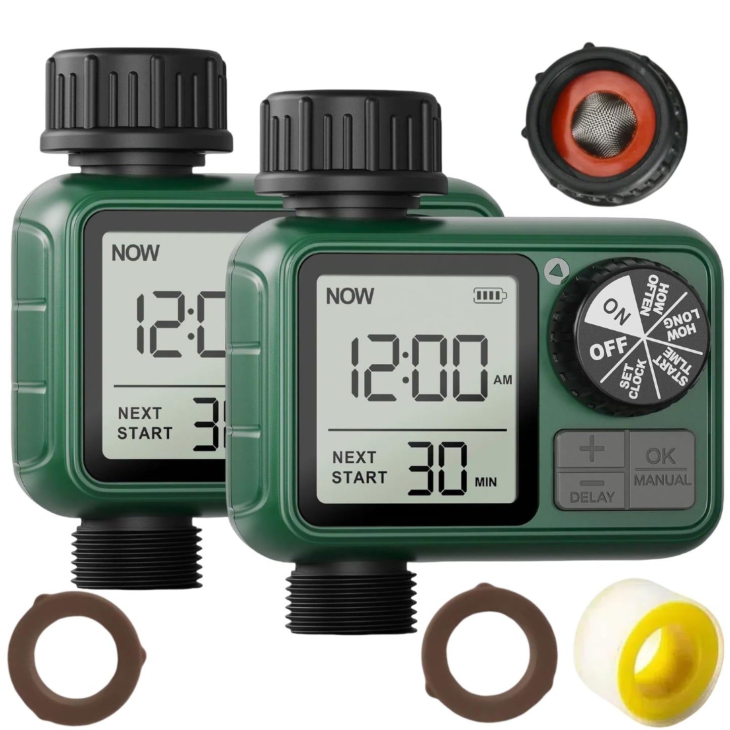 2 Pcs Sprinkler Timers, XinFuturse Water Timer, Programmable Garden Hose Timer with Rain Delay, Manual& Automatic Watering System, Waterproof Irrigation Controller Watering Lawn Evenly& Efficiently