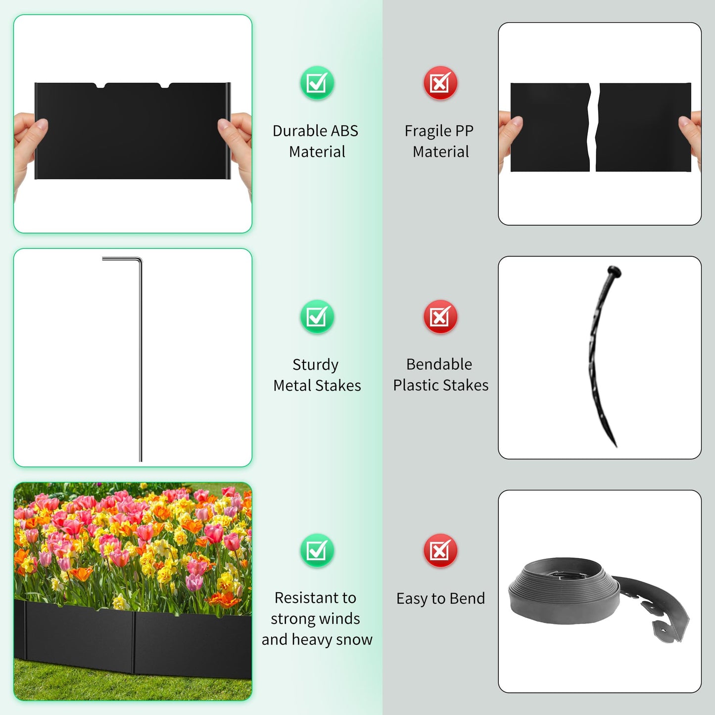 20 Pcs Garden Landscape Edging Border Kits 5.9inch Tall, 19.7ft Flexible Garden Fence Edging with 20 Metal Anchoring Stakes, No Dig Plastic Garden Decorative Border for Flower Bed Lawn Driveway Yard