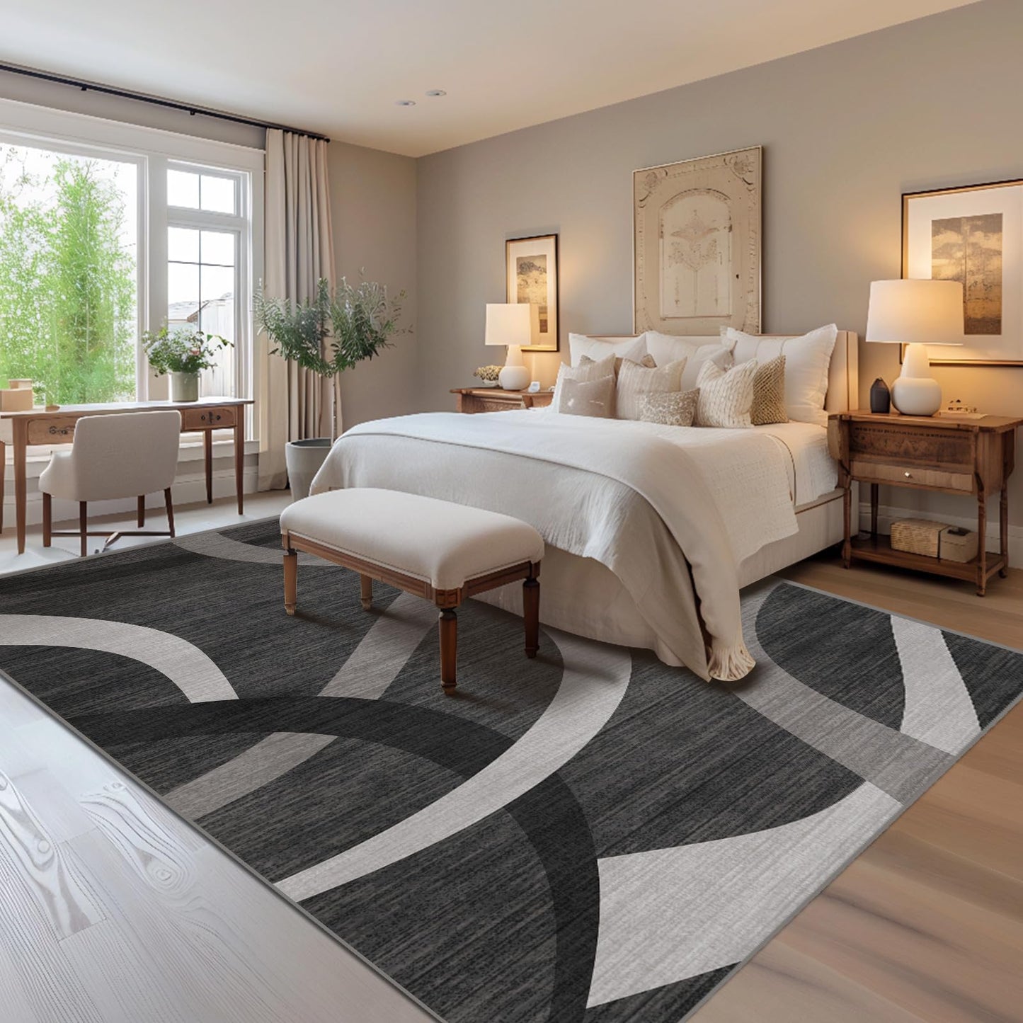 Grey 5x7 Area Rugs for Living Room,Washable Dark Modern Abstract Low Pile Non Slip Carpet for Bedroom,Dining Room,Office,Farmhouse,Home Decor(5x7 Grey)