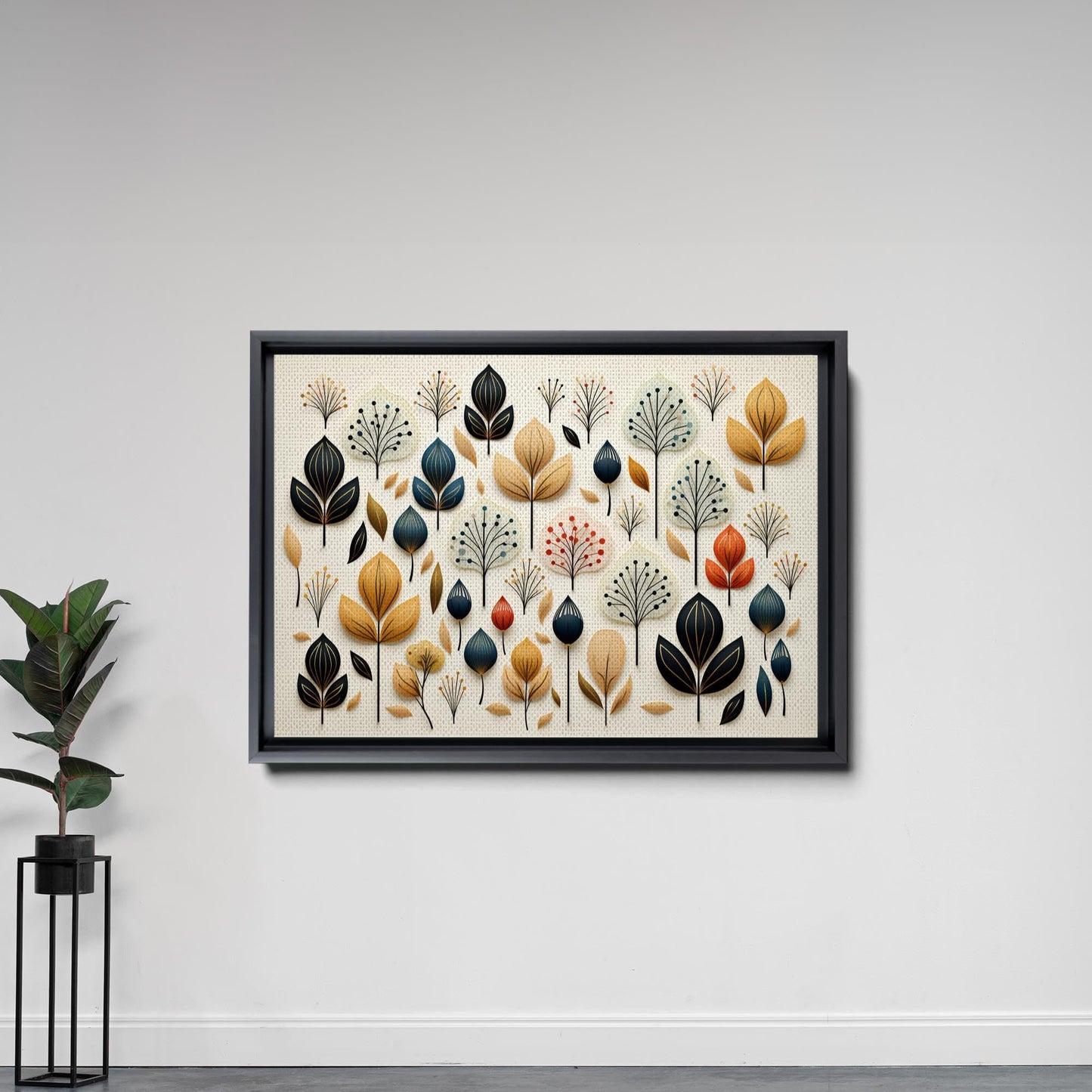 Scandinavian Folk Art, Black and Beige Abstract Botanical Wall Art for Scandinavian Home Decor, Decor Canvas, Art Print