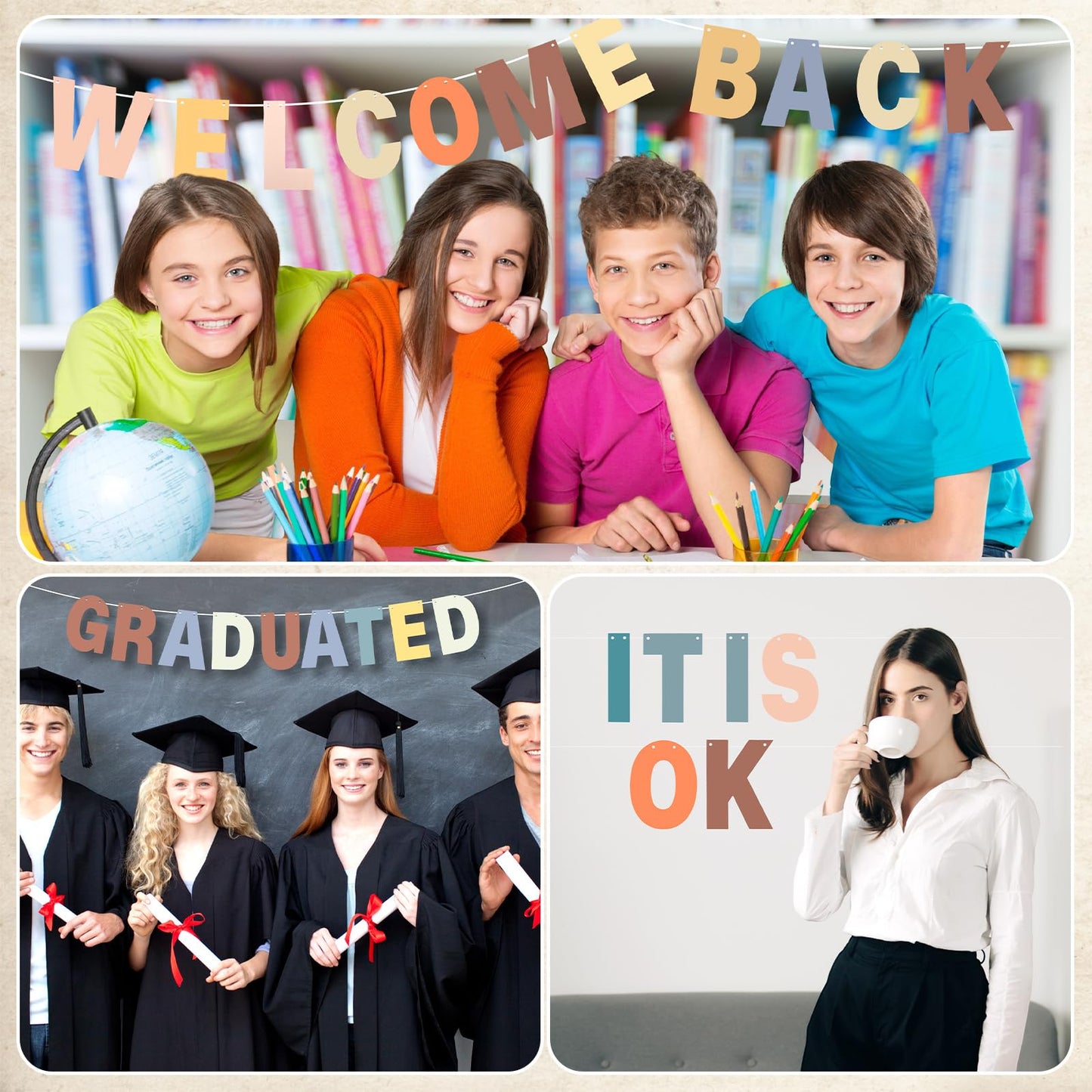 Kosiz 116 Pcs DIY Letter Custom Banner Boho Customizable Banner Kit Including 111 Letters Numbers 3 Rope 2 Threading Device for Home School Classroom Spring Birthday Decor