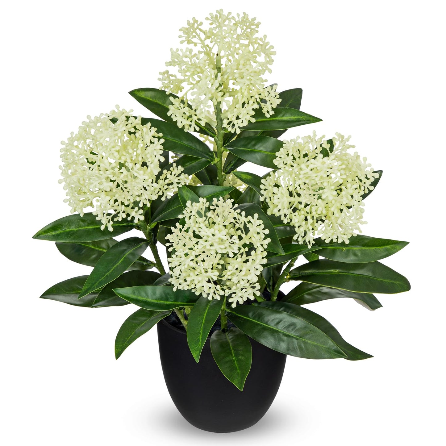 Briful Artificial Potted Flowers, 14.2in Realistic Faux Skimmia Japonica Flowers with Berries Silk Floral Centerpiece for Home Office Bathroom Kitchen Shelf Table Decor, White