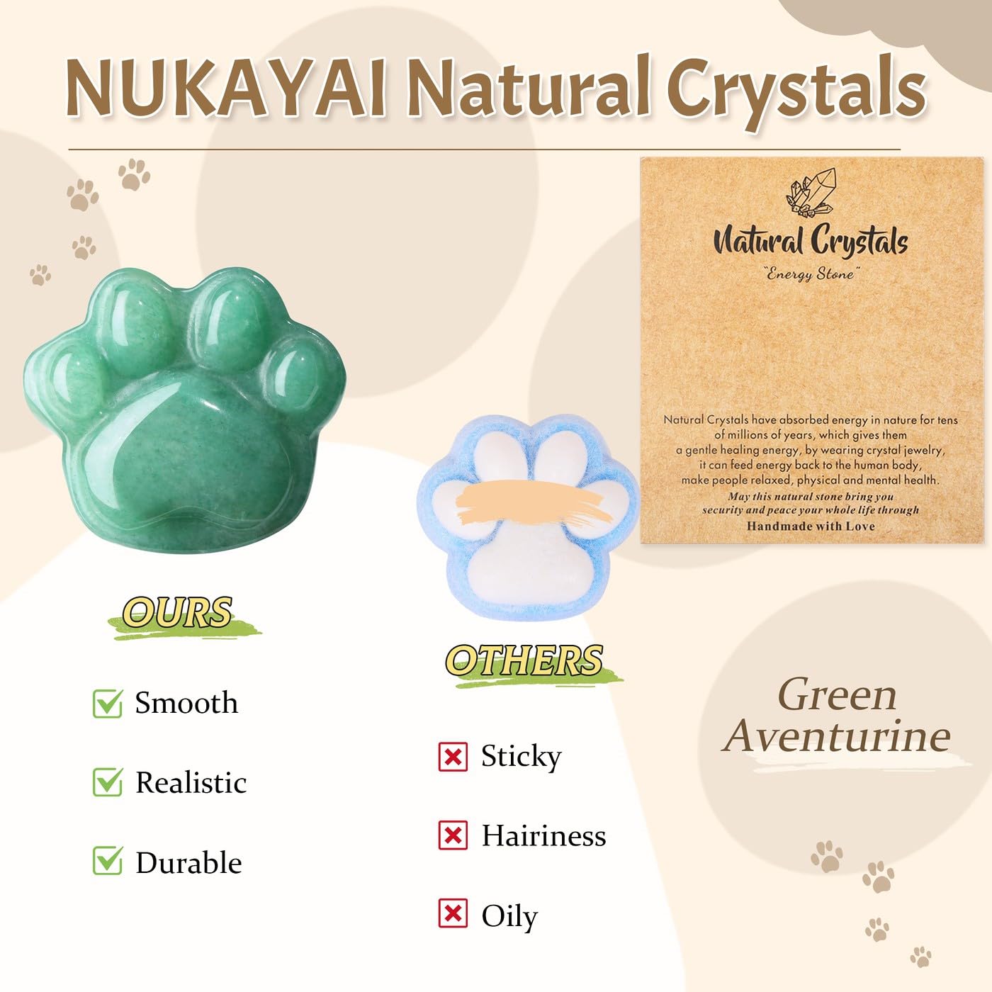 NUKAYAI Green Aventurine Cat Paw Crystal Statue Carved Figurines for Healing Crystals Lucky Kitten Trinkets Sculpture Decor Handcrafted Worry Stone Natural Spiritual Women Gifts for Cat Lovers