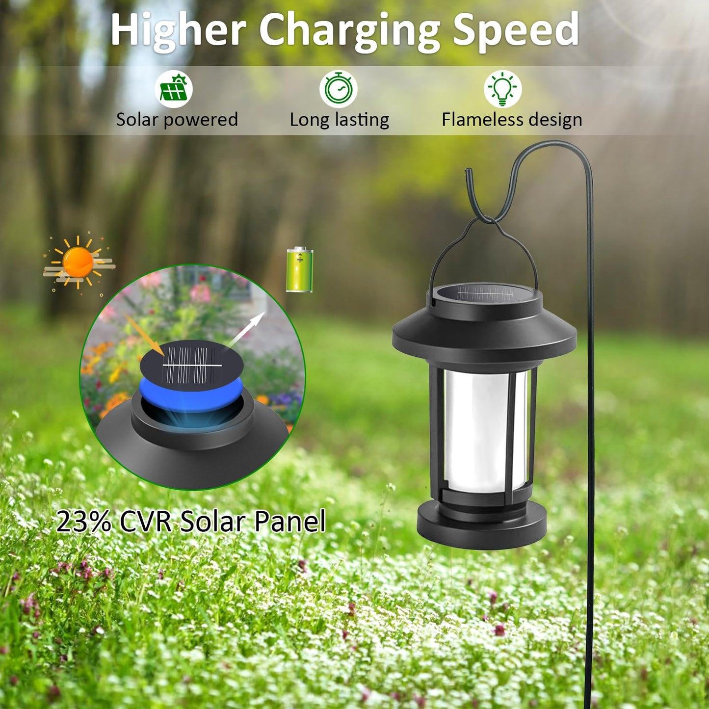 Derynome Solar Lantern Outdoor Lights, 4 Pack Upgraded Flickering Flameless Solar Lights Outdoor Waterproof, Hanging Decorative Lanterns for Yard Patio Path Garden Decor (4)
