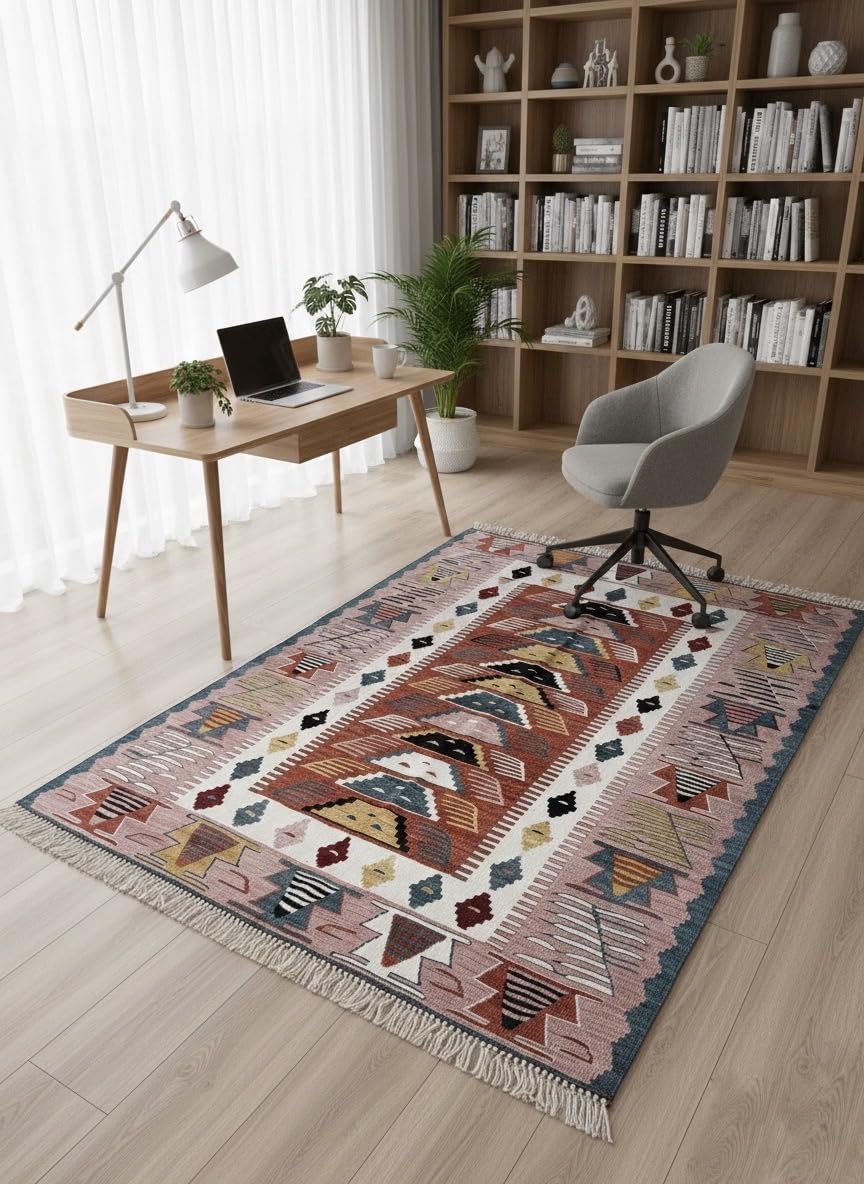 Handmade Turkish Area Rug(YORUK Kilim) - 100% Wool - 2.5x4 ft (31x48 in) Small Area Rug - Muted Earthy Tones, Traditional Geometric Pattern, Boho Decor for Bedroom, Entryway, Office