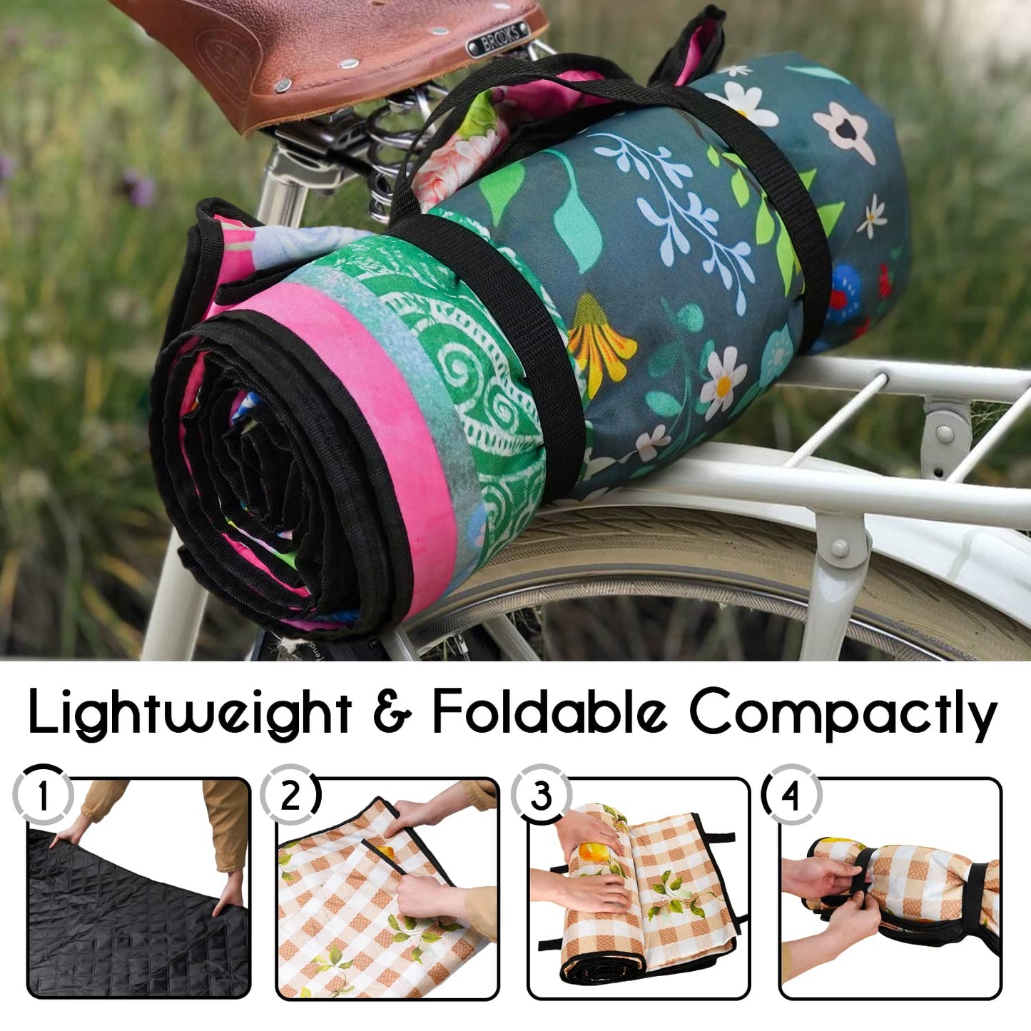 Cuslnox Picnic Blankets Waterproof Foldable Extra Large, 80"x 80" Outdoor Beach Blanket Waterproof Sandproof, 3-Layer Lightweight Handy Mat Tote Picnic Camping Rugs for Outside Your Rv