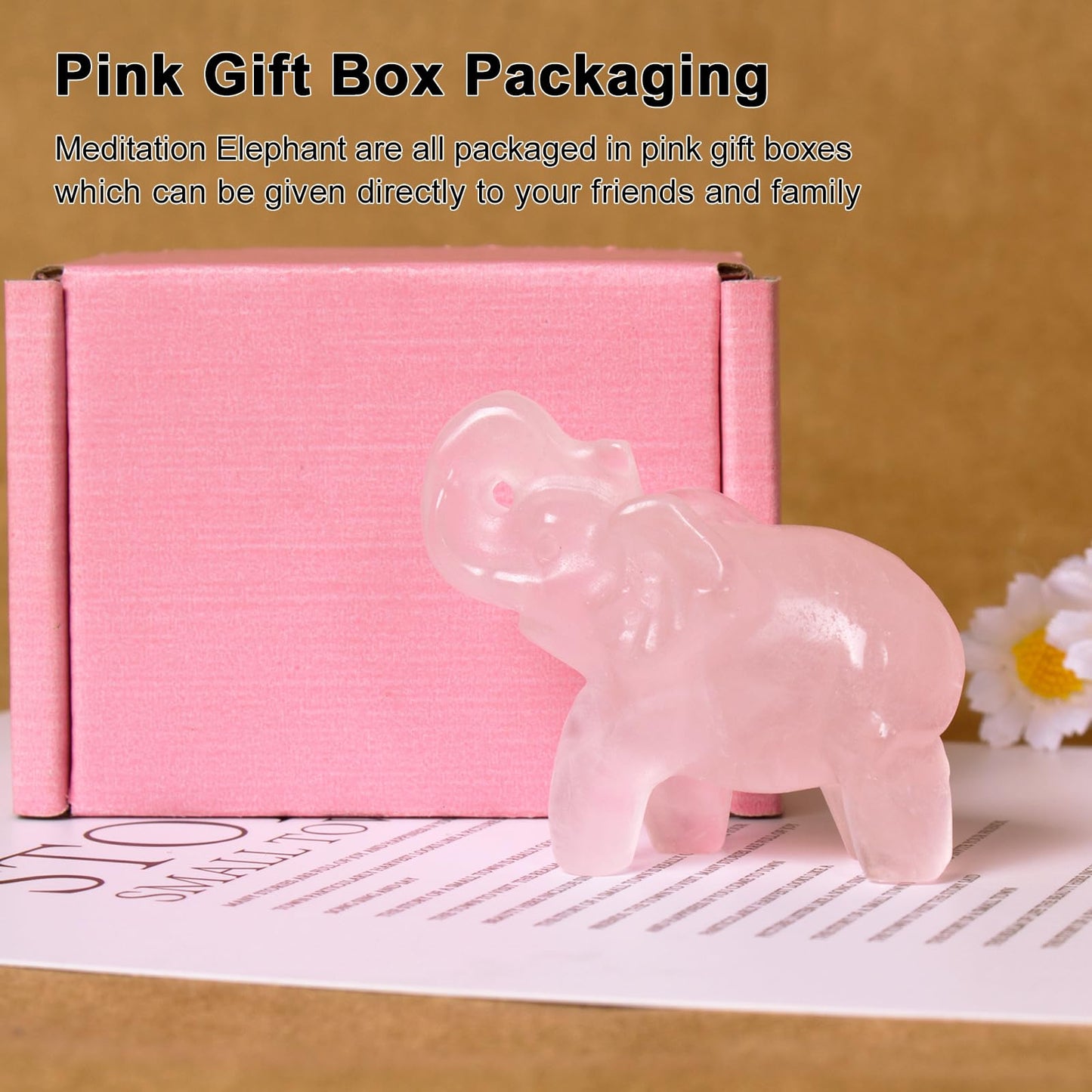 Hguxmcu 2 Inch Rose Quartz Crystal Elephant Sculpture Handcrafted Healing Stone Animal Figurine Spiritual Home Decor Lucky Charm Gift for Wealth Success Positive Energy and Meditation Lovers
