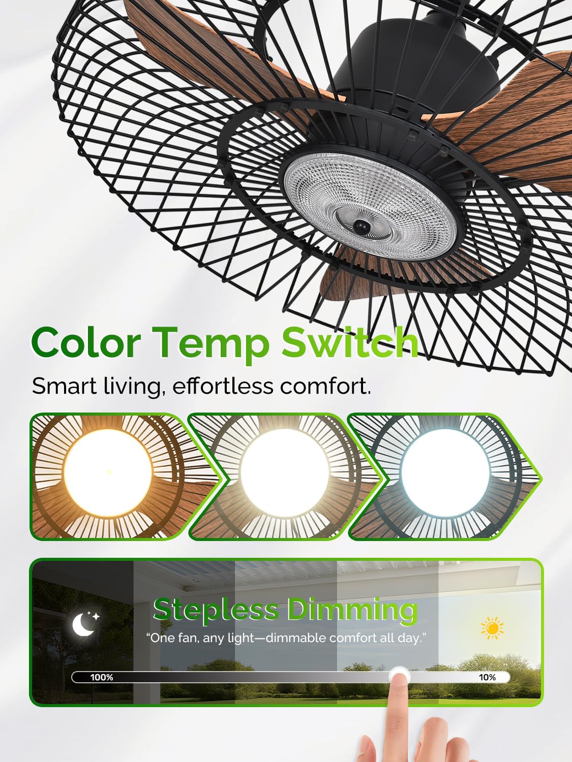 Orison Outdoor Ceiling Fans with Lights for Patio, 24" Weatherproof Ceiling Fan, Gazebo Fan Remote & APP Control, 3CCT Dimmable,Caged Plug in Ceiling Fan with Hanging Hook for Pergola Porch Canopy
