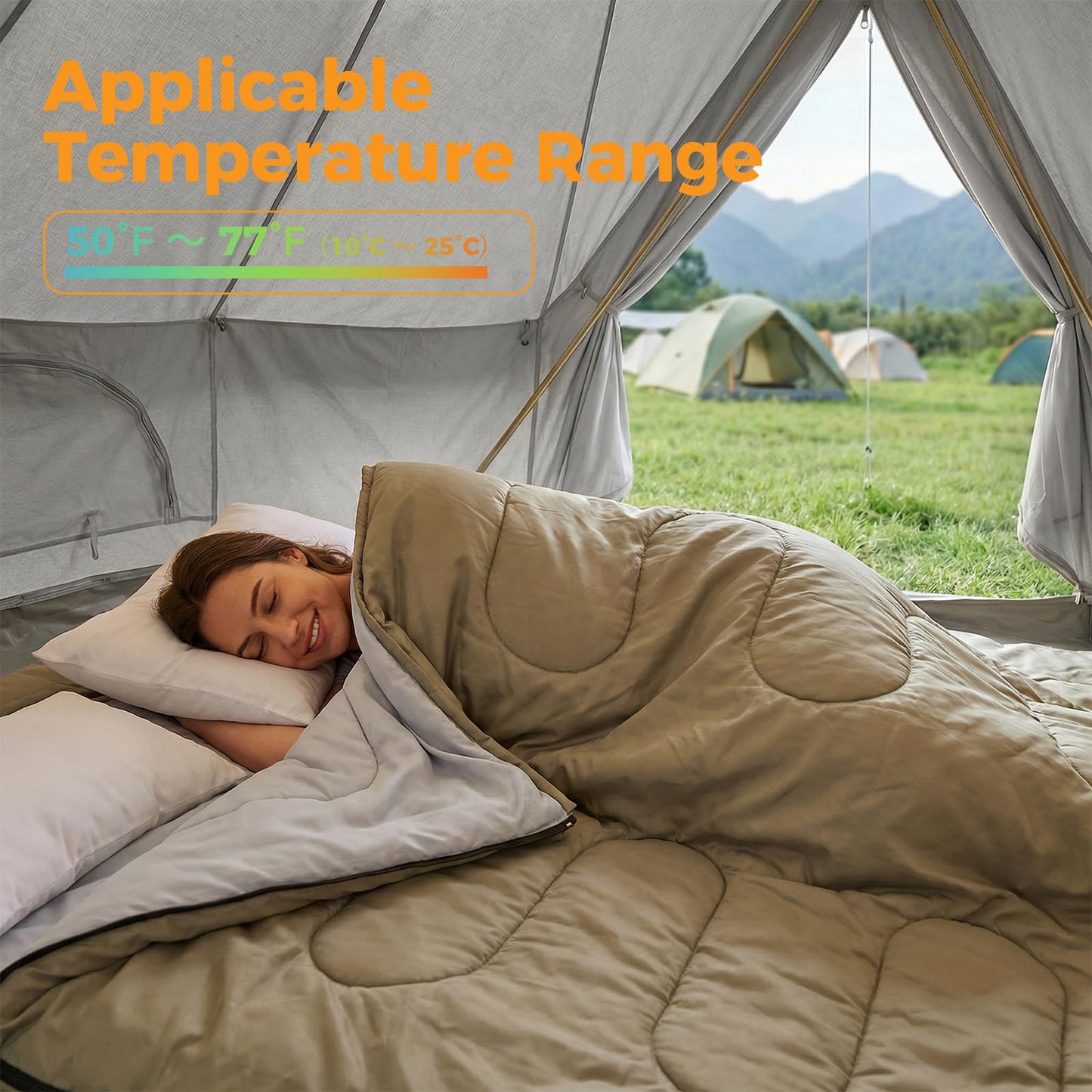 NEWBULIG Double Sleeping Bag for Adults with 2 Pillows, XL Waterproof Lightweight Machine Washable Sleep Bag Cold Weather, 3-Season for Camping/Hiking/Backpacking, 2-in-1 Converts to 2 Singles