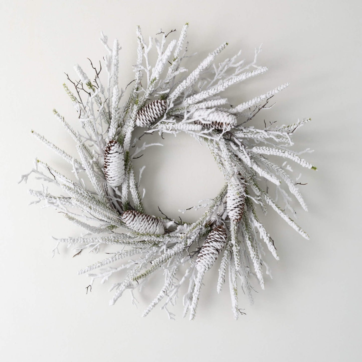 Sullivans 24" Flocked Pine Twig Wreath, Christmas Wreath, Front Decor Decor, Perfect for Fireplace Mantels, Dining and Living Rooms