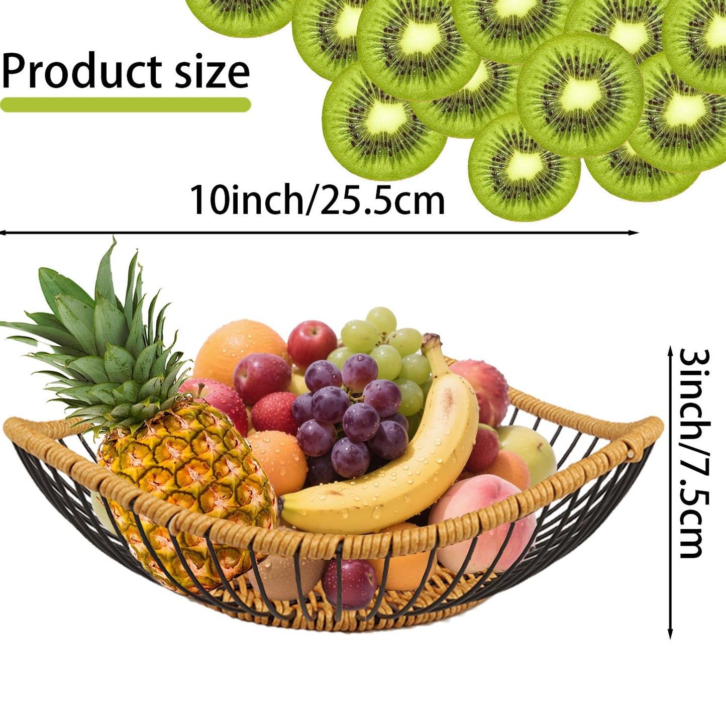 Vine Woven Iron Fruit Bowl, Metal Wire Fruit Basket, Vegetable Drain Basket, Storage Baskets for kitchen counter, countertop,Snacks, Candy, Bread,Cosmetics,Table decorative(10 x 2.95 Inches)