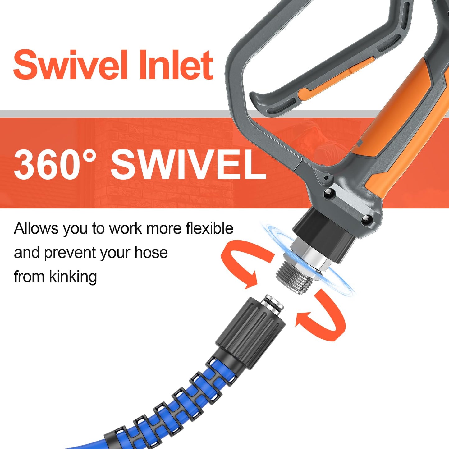 Heliwoo Pressure Washer Gun and Hose 3600 PSI, 50 FT Power Washer Hose, Extension Wand, 3/8" Swivel Quick Connector & M22-14mm Fitting, 30" Extension Wand & 7 Nozzle Tips