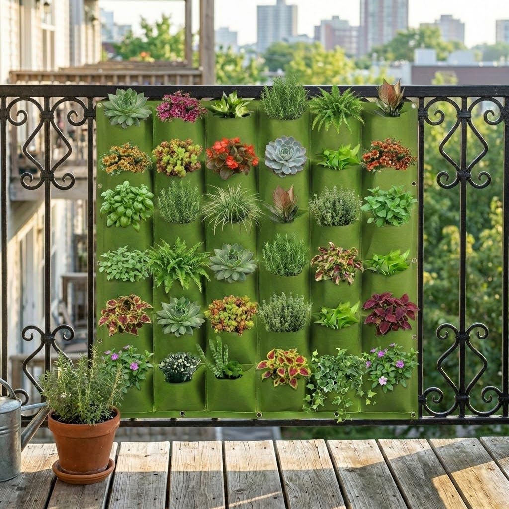 WFIST Vertical Hanging Planter Bag, Breathable Felt Wall Garden Planter with Metal Grommets, Indoor/Outdoor Space-Saving Herb & Flower Growing Pouch (36-Pocket)