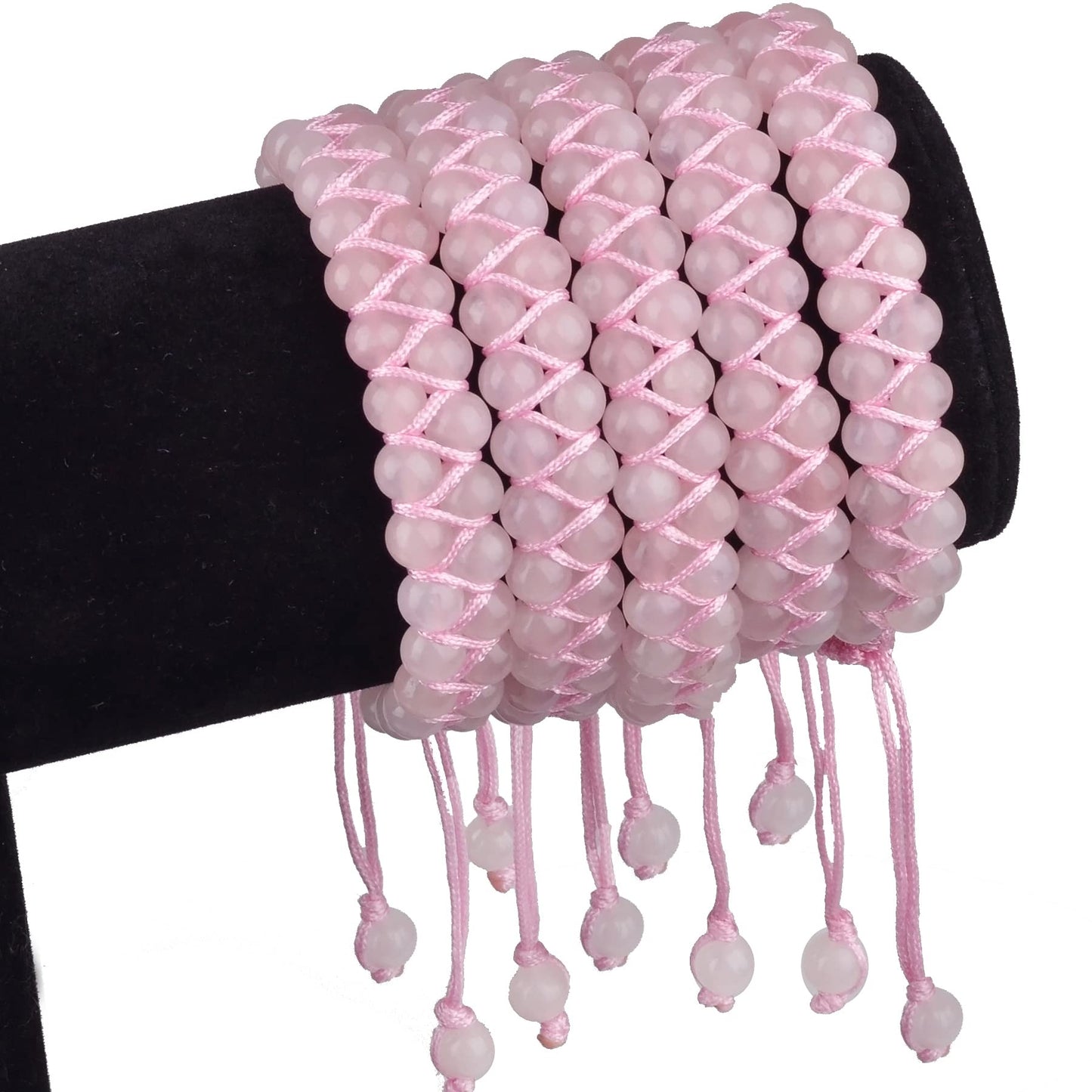 MASSIVE BEADS Natural Chakra Healing Power Crystals Macrame Bracelet Yoga Double Layer Stone Beads Gemstone Meditation Relax Anxiety Bangle for Unisex Women Men (Rose Quartz, 6mm)