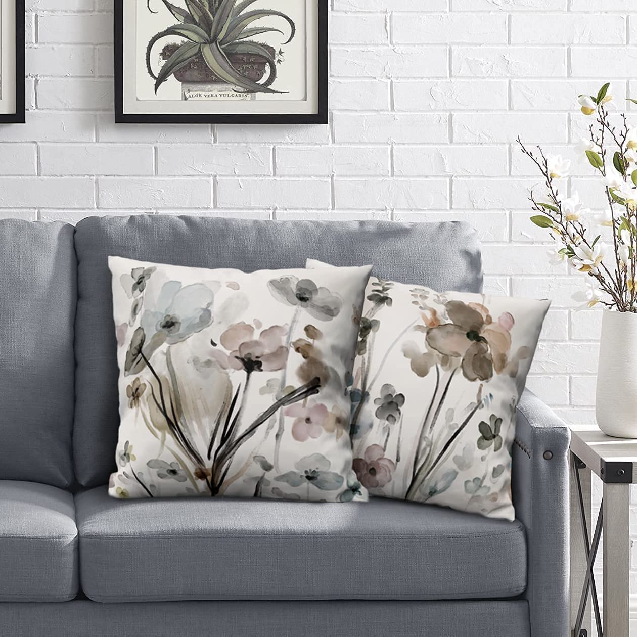 KKVEE Flower Throw Pillow Covers 18x18 Set of 2, Flowers Pillow Cushion Cases, Modern Decorative Square Pillowcases for Sofa Couch Bedroom Living Room Car