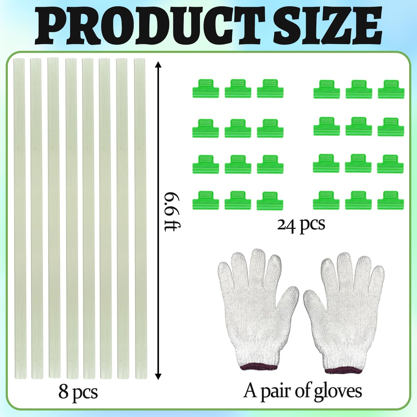 8-Pack Fiberglass Garden Hoops - High Flexibility Never Rust Bending Hoops with 24 Clips & Gloves for Raised Beds, Low Tunnels, Row Covers, Frost Protection & Pest Control (Fits 2-4 ft Wide Beds)