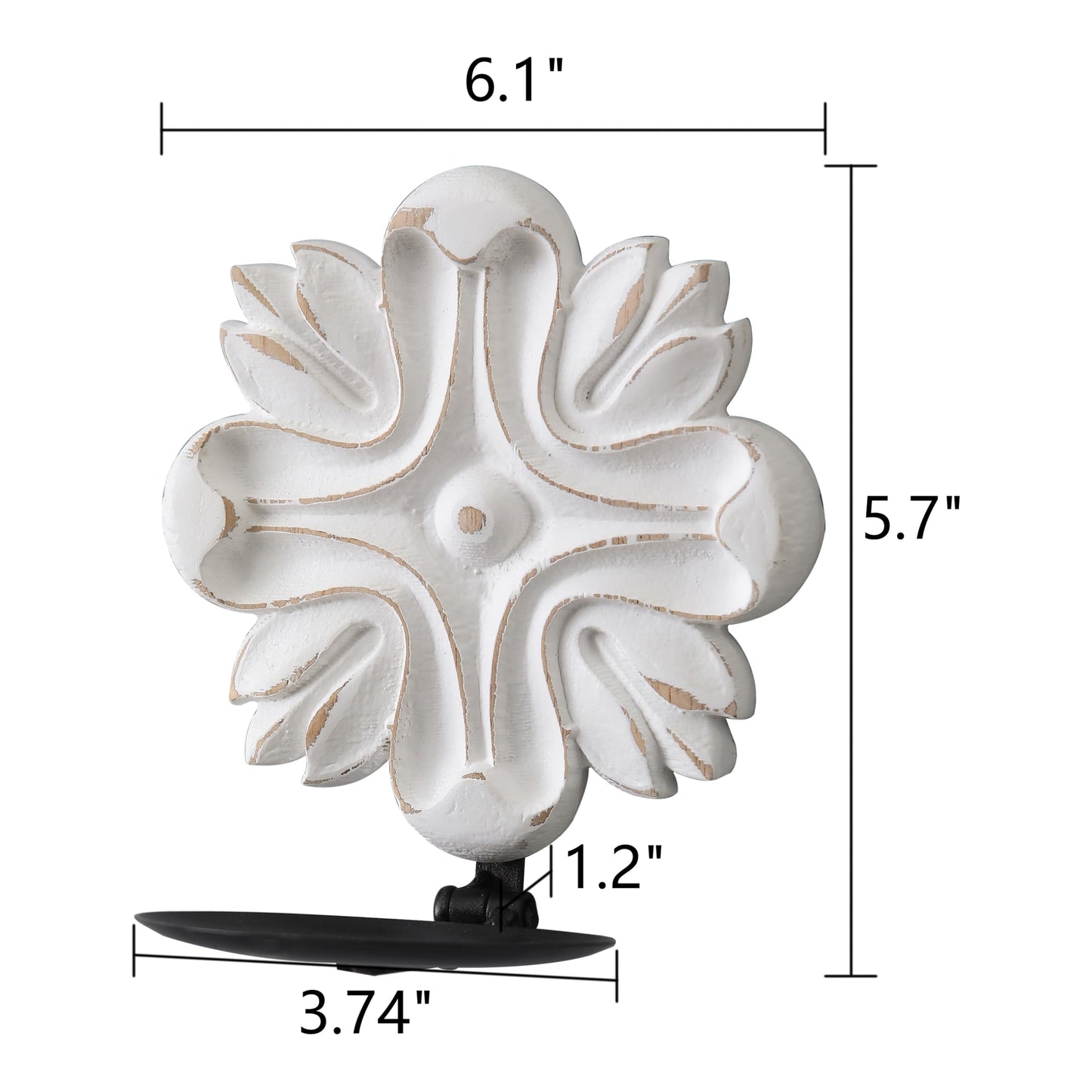 SOFE Small Wood Candle Sconces Set of 2, Carved Flower White Candle Holder for Pillar Candle, Rustic Candle Wall Holder, Living Room, Bedroom, Kitchen Art Wall Decor