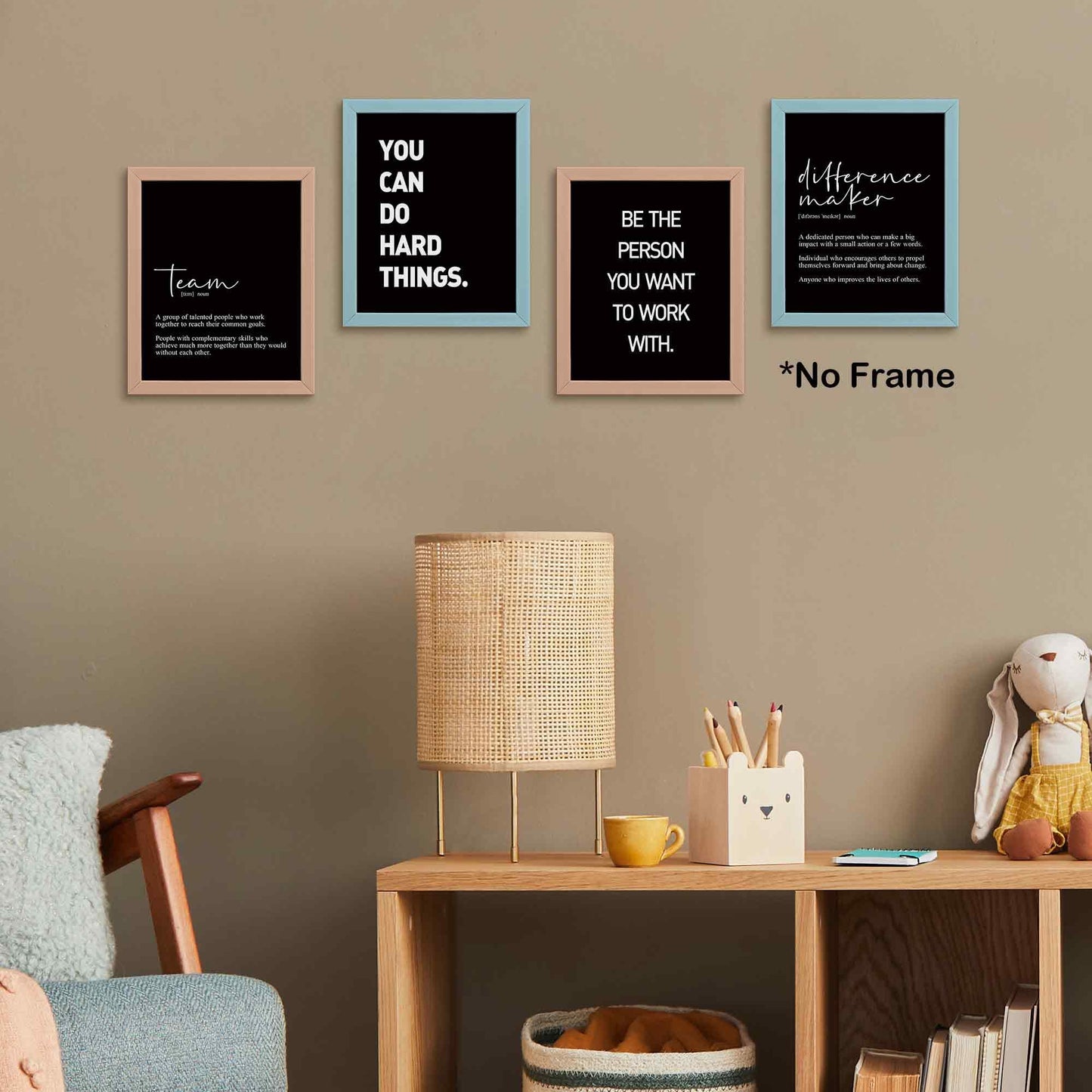 TLESKE Black Inspirational Motivational Office Decor Posters Prints Unframed Set of 4, Minimalist Wall Art Print Decor, Positive Affirmations Team Teamwork Difference Maker Wall Picture, 8x10