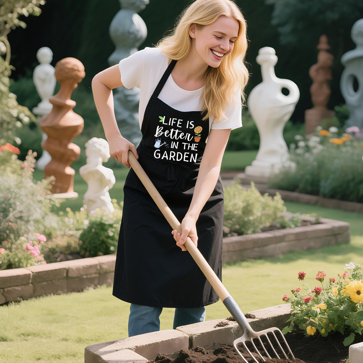 Oxpaynop Gardening Apron for Women with Pockets, Cute Garden Apron for Gardener Mom Wife, Gardening Gifts for Women Plant Lover Mothers Day Birthday Christmas