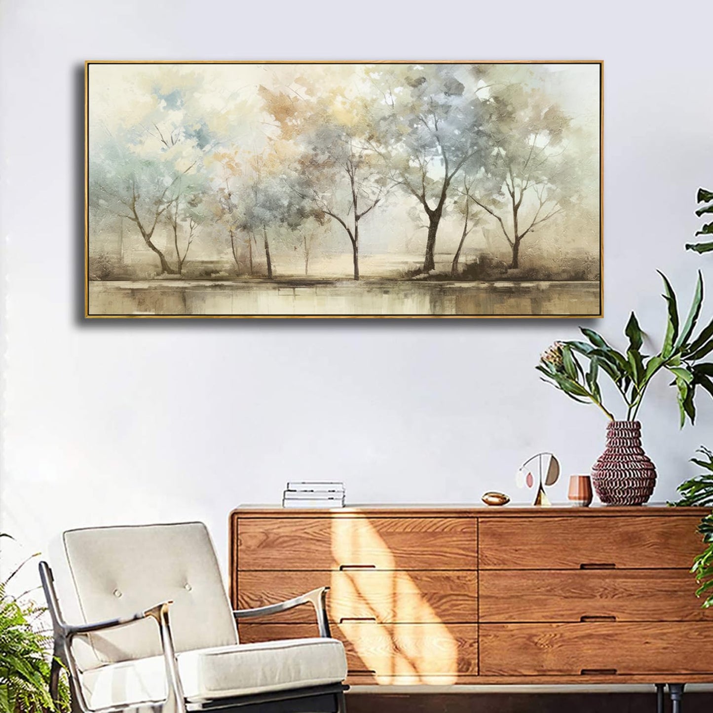 Abstract Wall Art Artwork Retro Trees Pictures Decor Canvas Painting Large Size Framed Ready to Hang Living Room Bedroom and Office Wall Decor 31x70 Inch