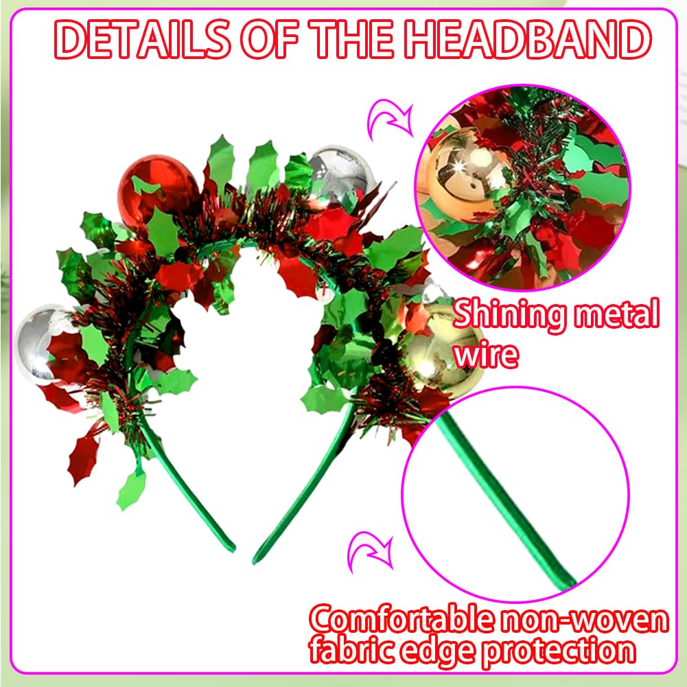 RUPOFUZA Christmas Headbands for Women Girls Glitter Tassel Headband Merry Christmas Headwear Colorful Balls Hair Bands for Festive Party Hair Accessories Holiday New Year Headpiece-1PCS