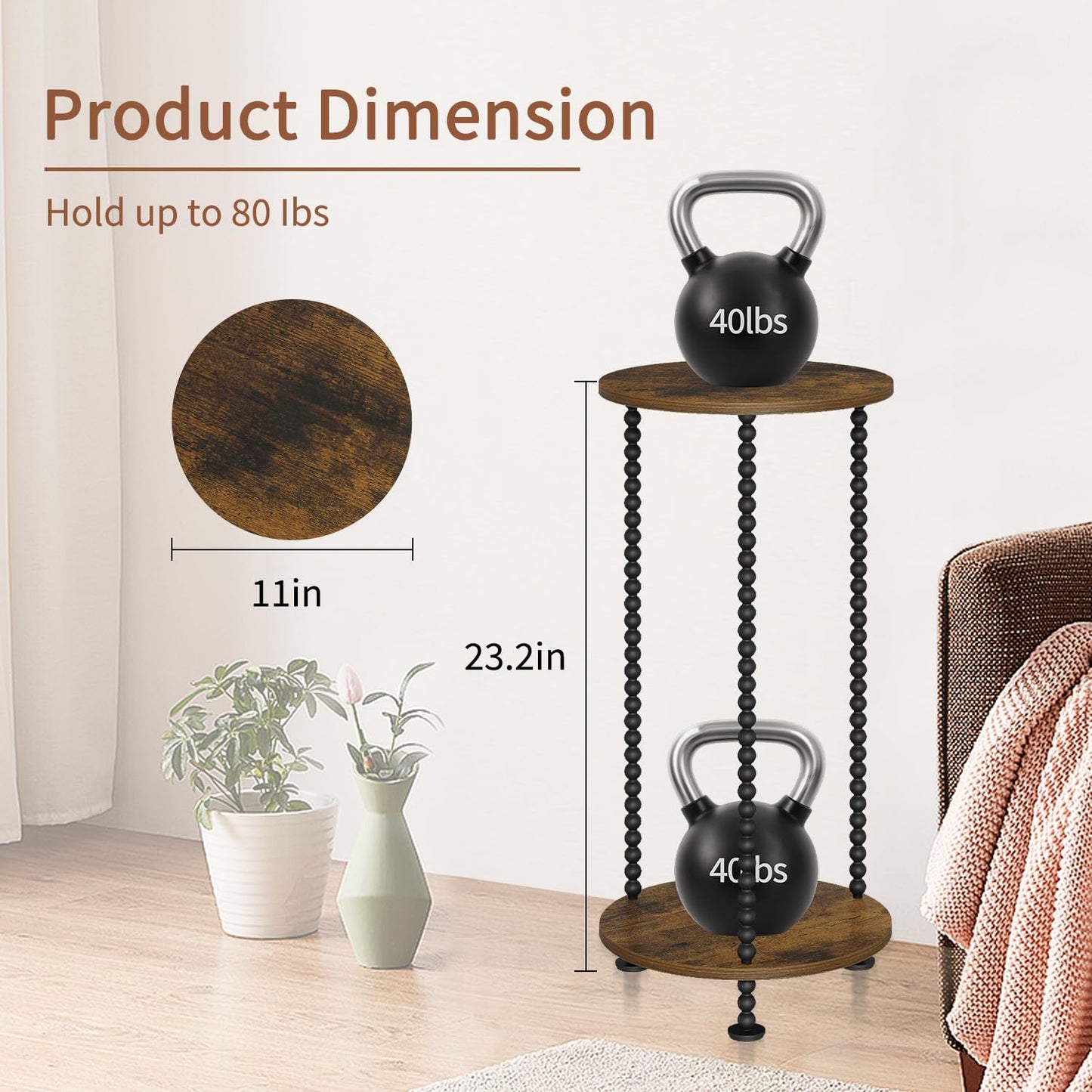 YINMIT Plant Stand Indoor, 2 Tier Small Plant Stand, 23" Tall Metal Spindle Poles Plant Stands, Corner Flower Pot Stand, Plant Tables Indoor, Planter Pot Holder for Balcony Garden Patio Living Room