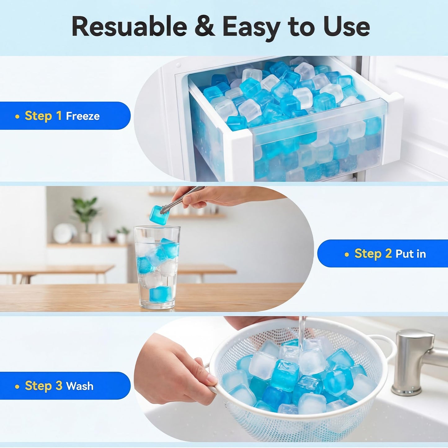 Teyva Daily 500 Pcs Reusable Ice Cubes for Cooler Bulk Refreezable Plastic Square Ice Cubes Without Diluting Large Frozen for Cooler Accessories Bars Drinks Camping Party (Blue and White)